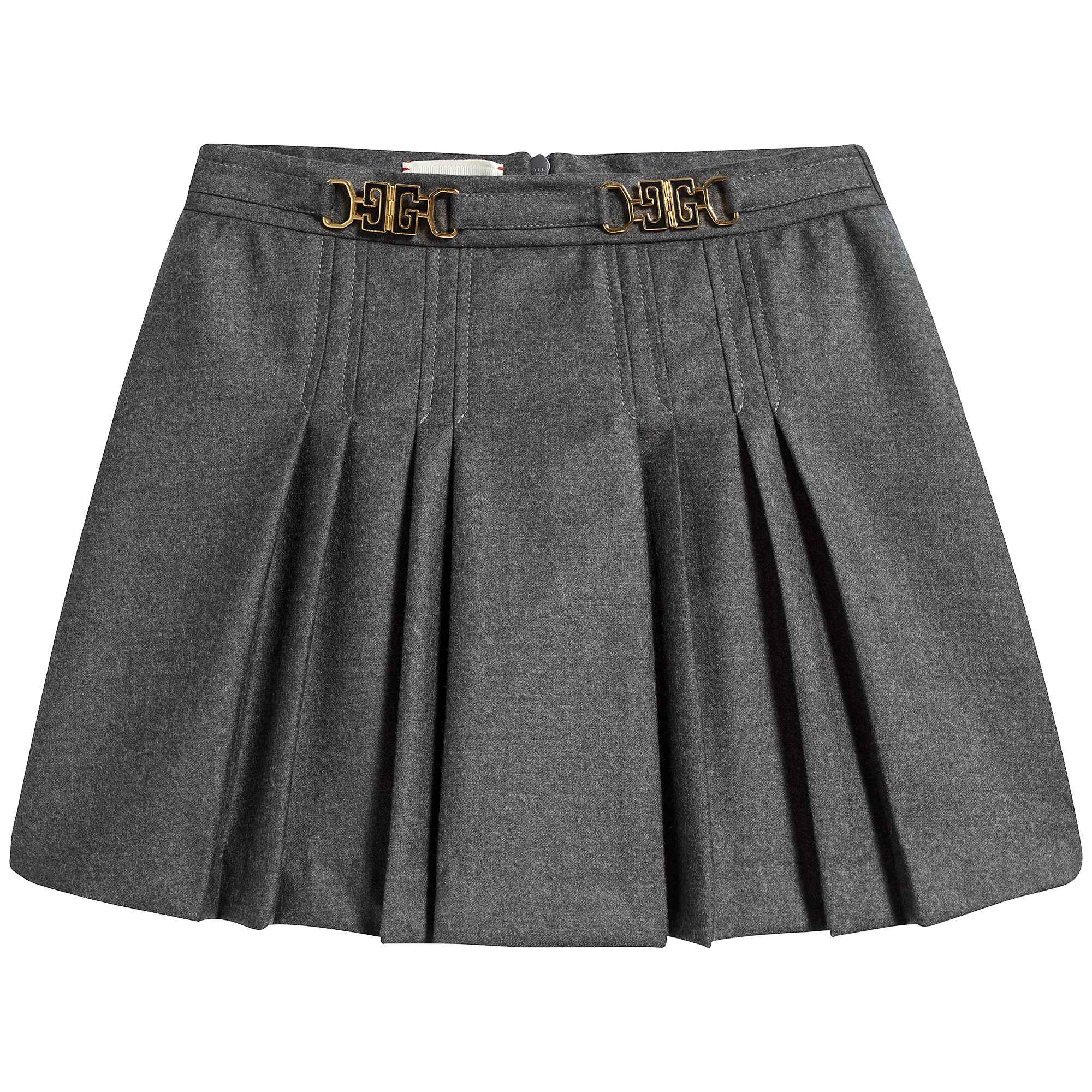 Girls Grey Pleated Wool Skirt