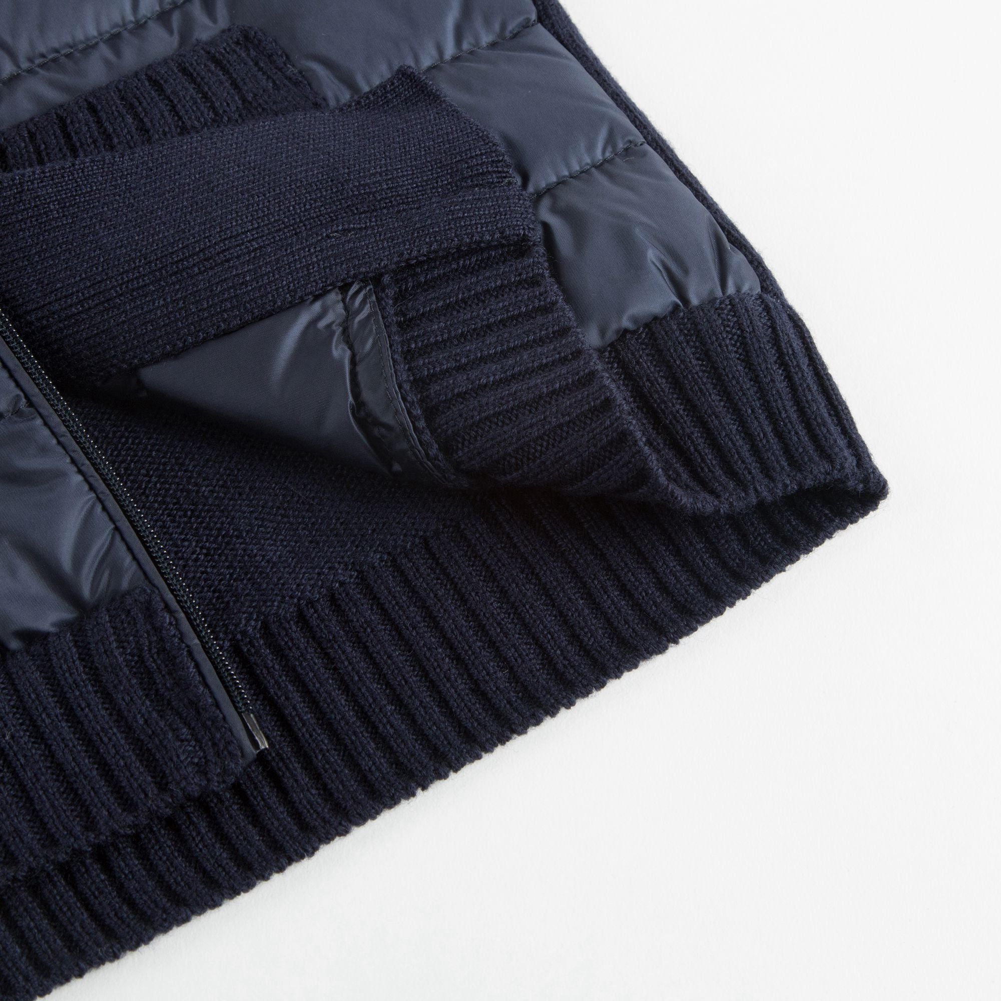 Girls Blue Knitted & Down Padded Zip-up Top