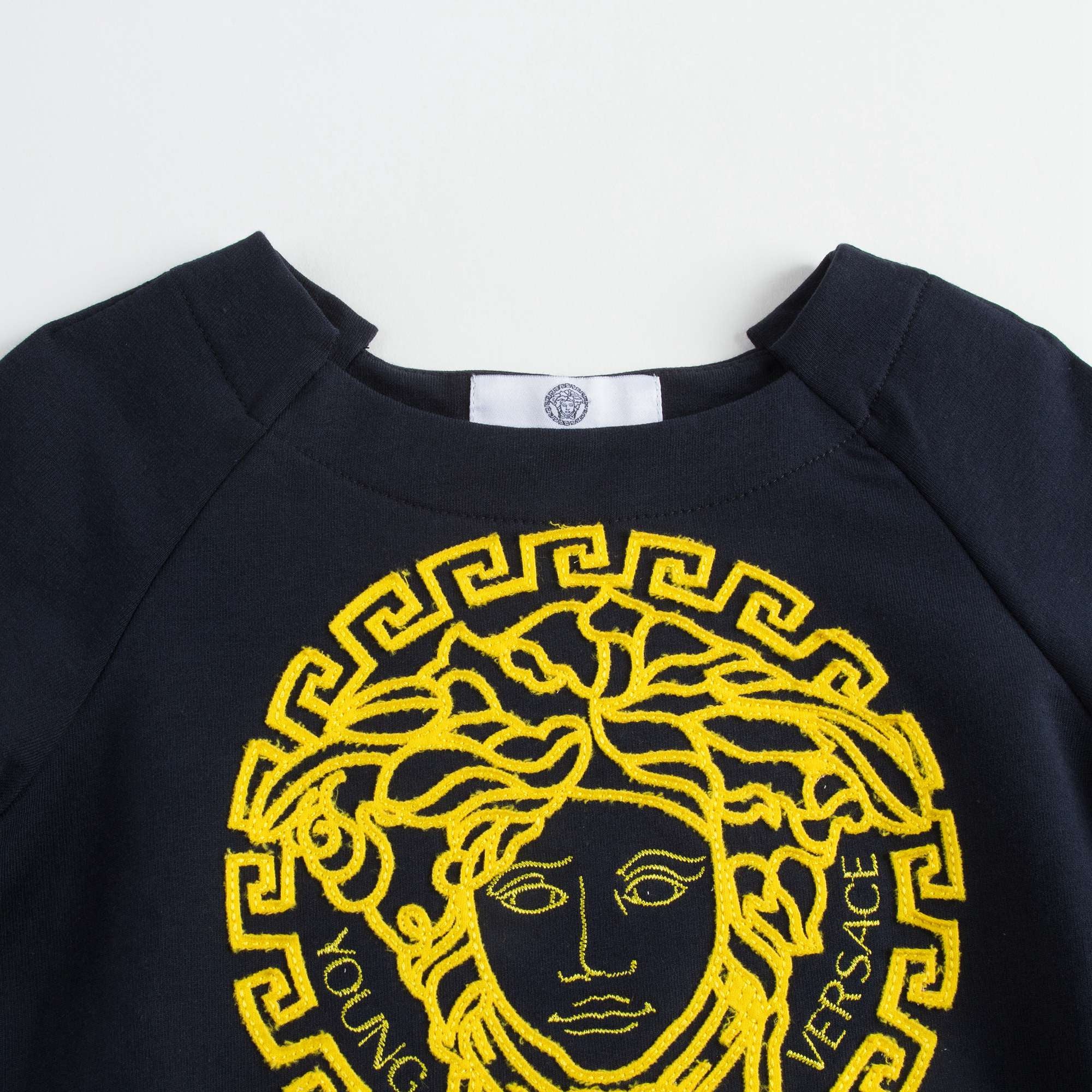 Girls Navy Blue Cotton Sweatshirt With Gold Medusa Logo