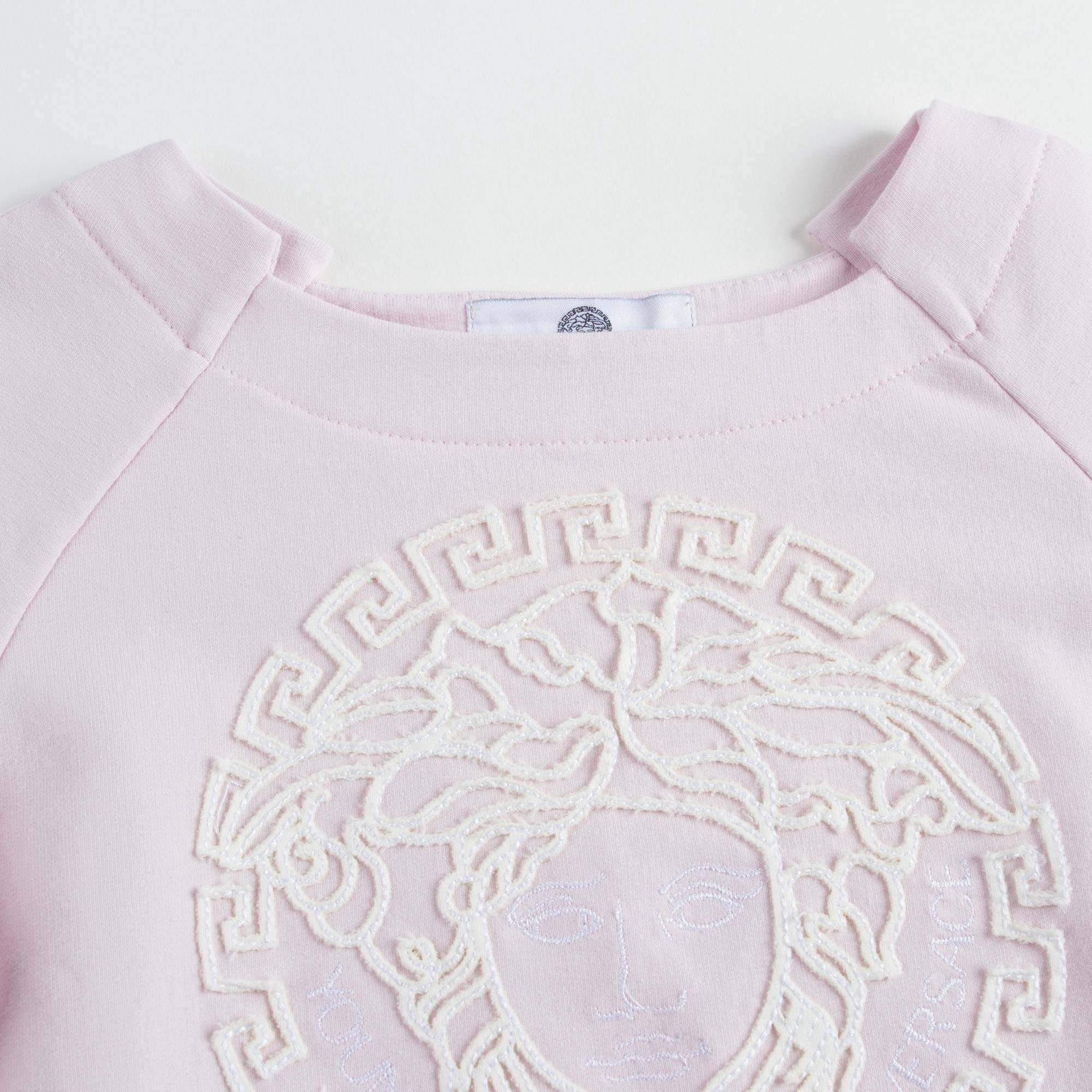 Girls Pink Cotton Sweatshirt With White Medusa Logo