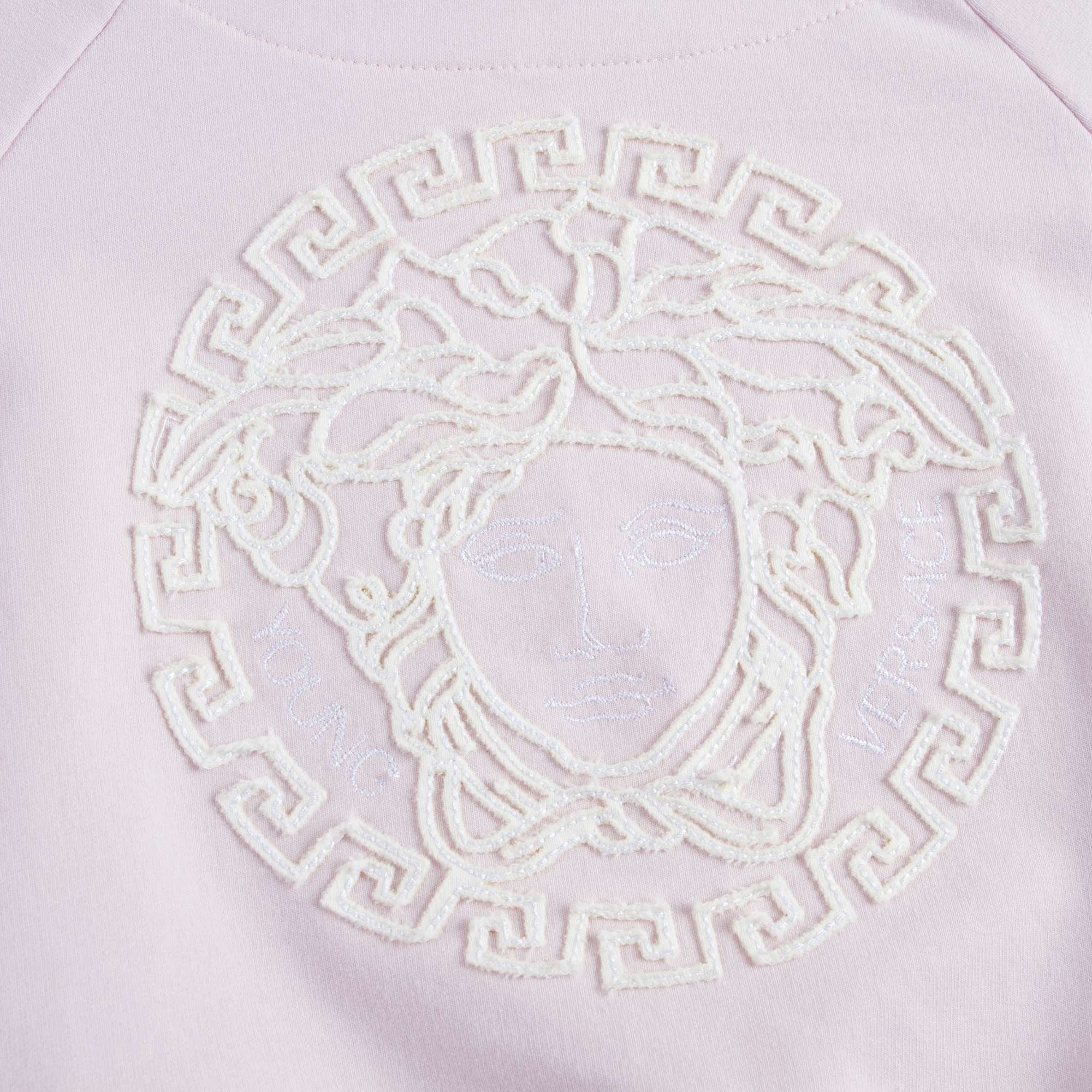 Girls Pink Cotton Sweatshirt With White Medusa Logo
