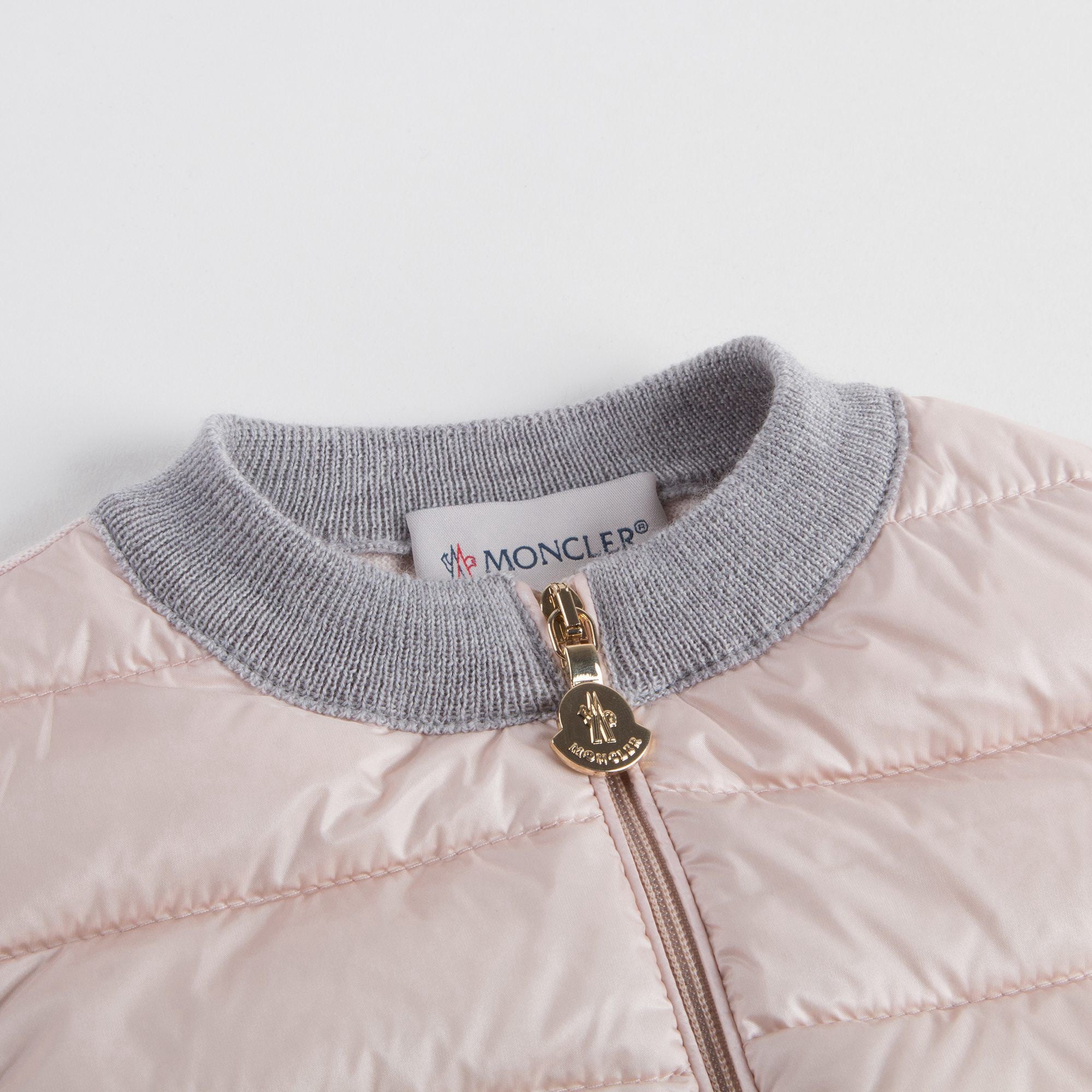 Baby Girls Pink Down Padded Cardigan With Grey Trim