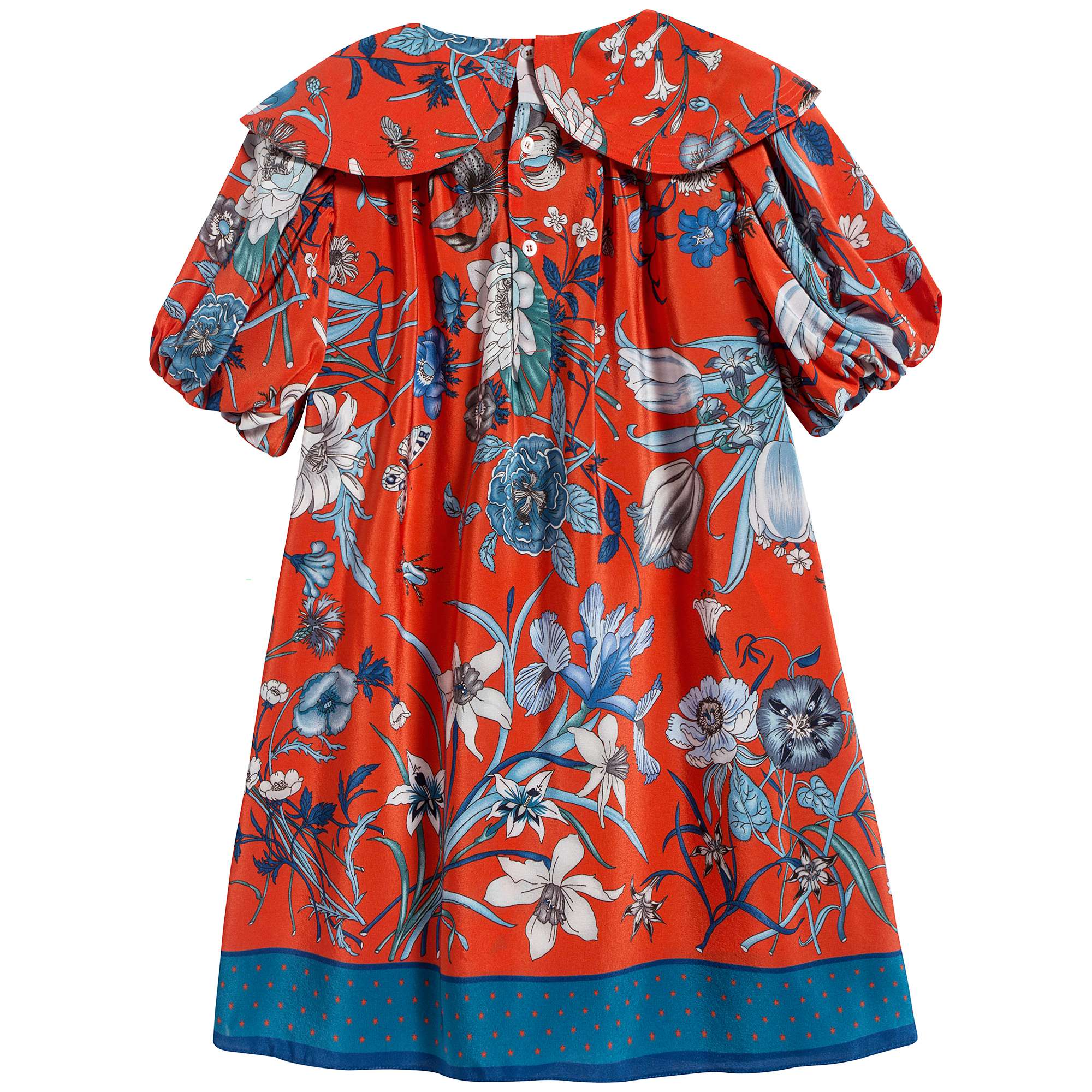 Girls Orange Red & Blue Printed Silk Dress