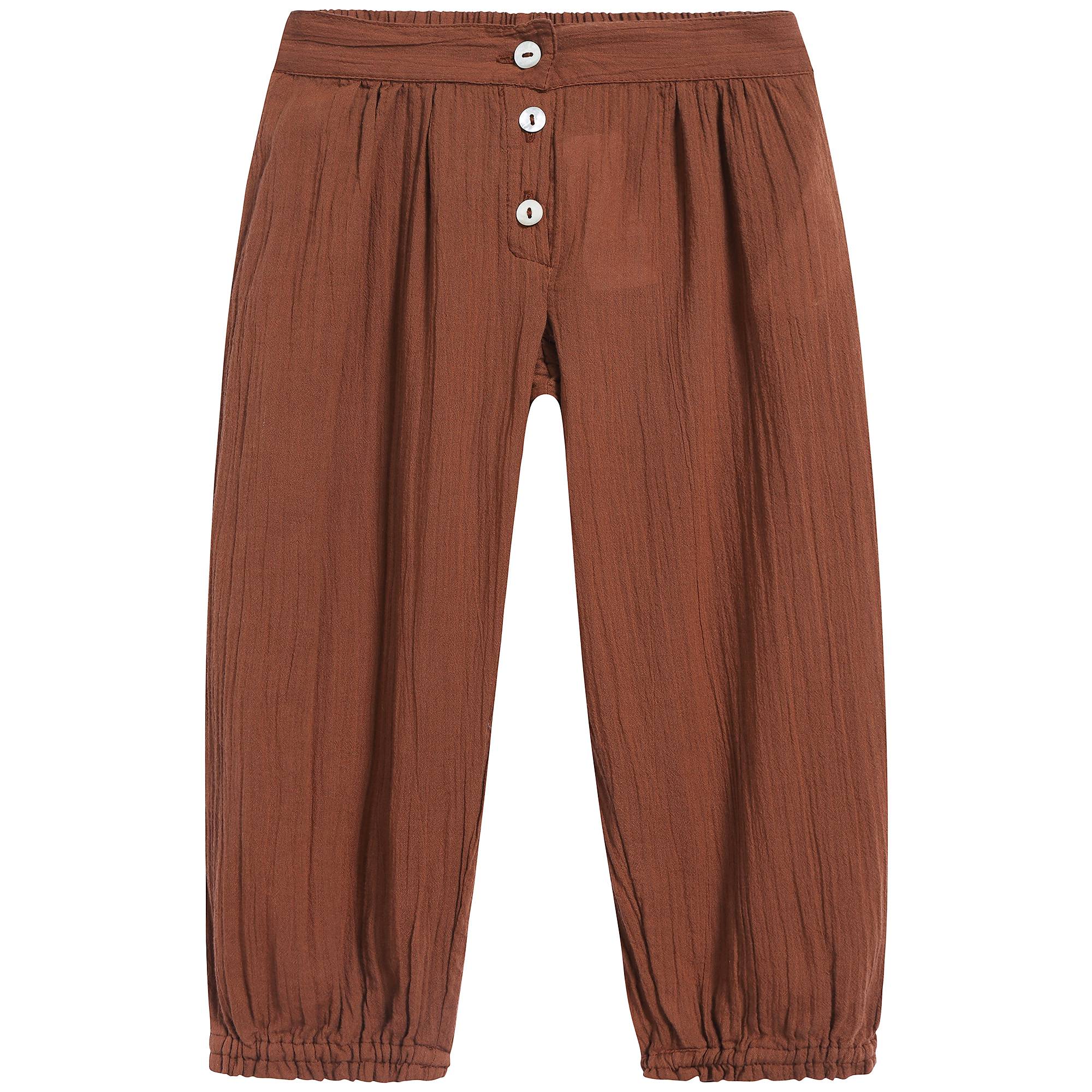 Girls Chocolate Brown Cotton Trousers
