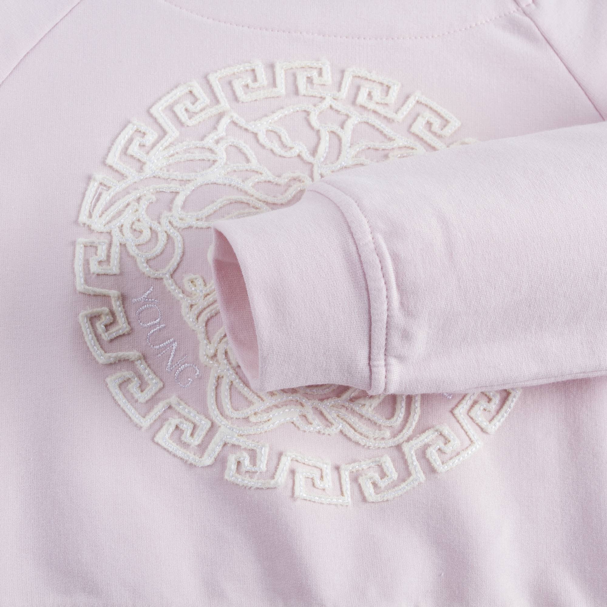 Girls Pink Cotton Sweatshirt With White Medusa Logo