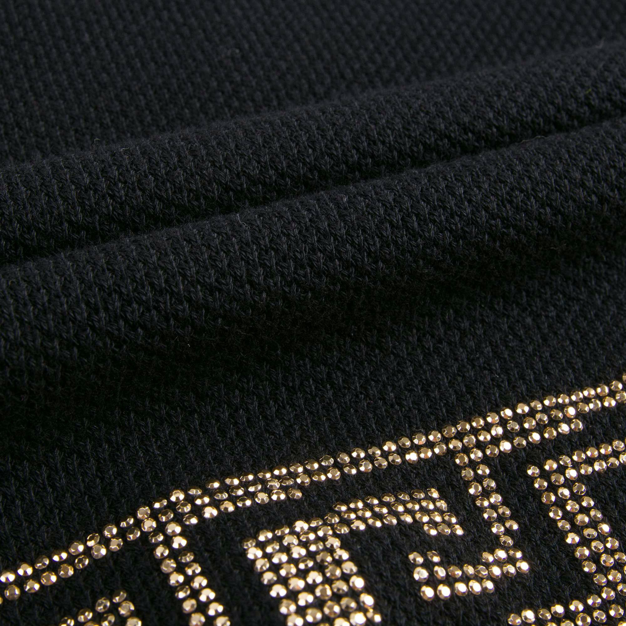 Girls Navy Blue Cotton Dress With Gold Rhinestone Trims