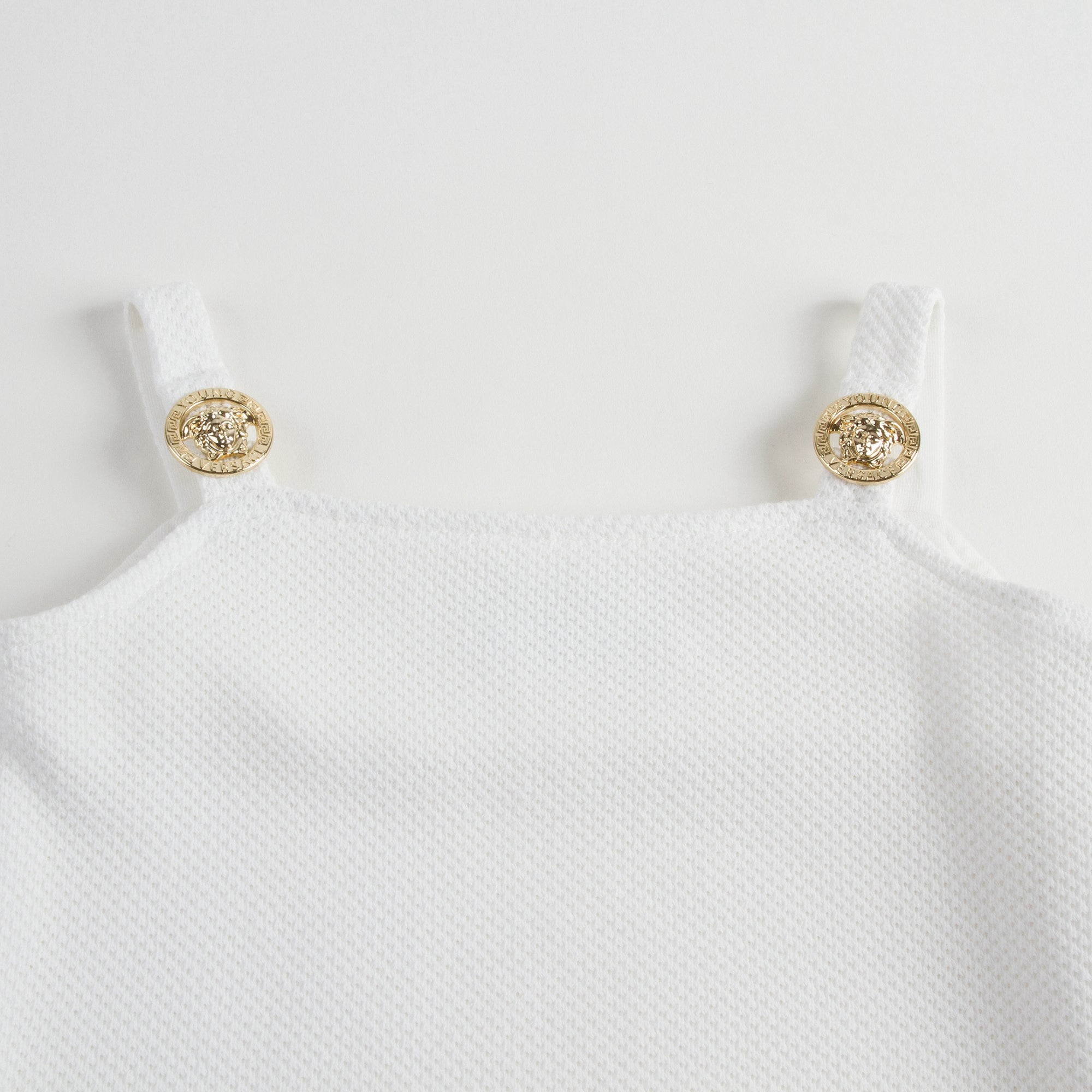 Girls White Cotton Dress With Gold Rhinestone Trims
