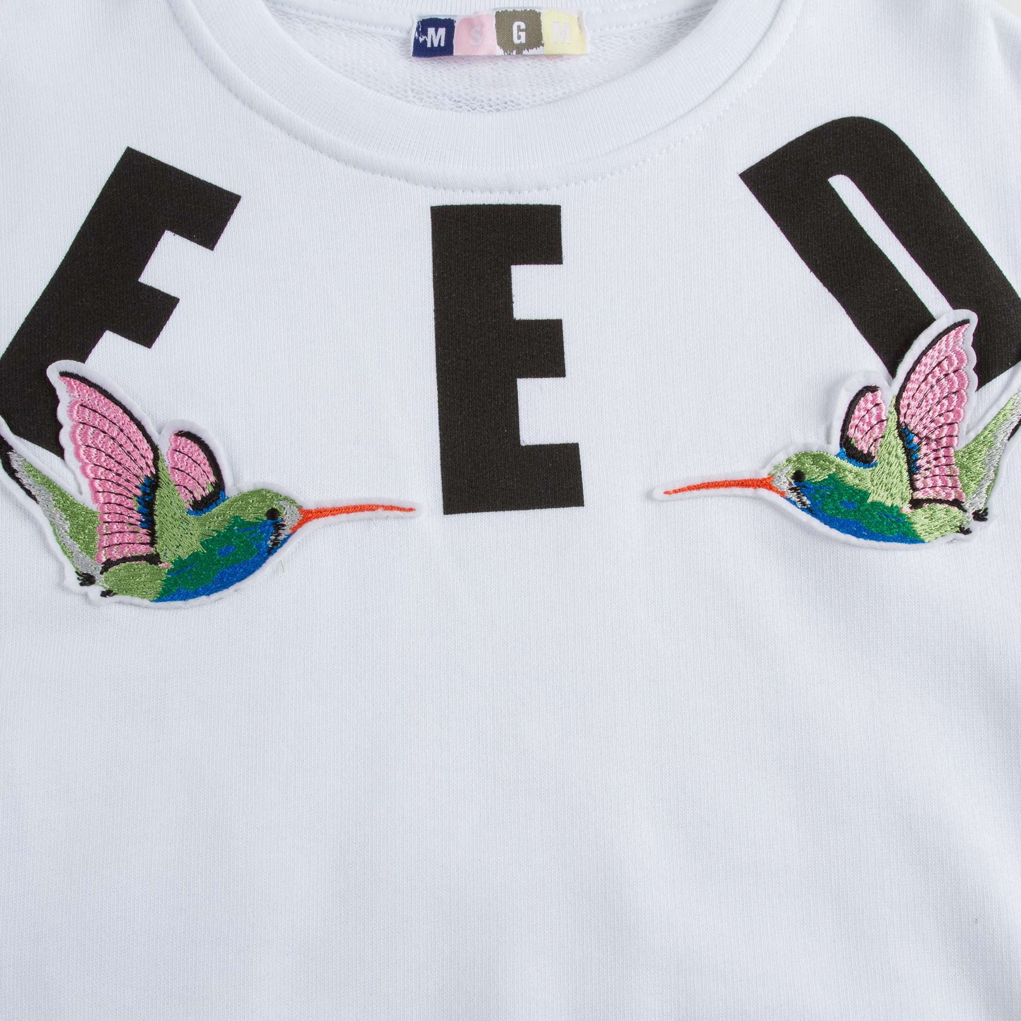 Girls White Embroidered Birds Cotton Sweatshirt