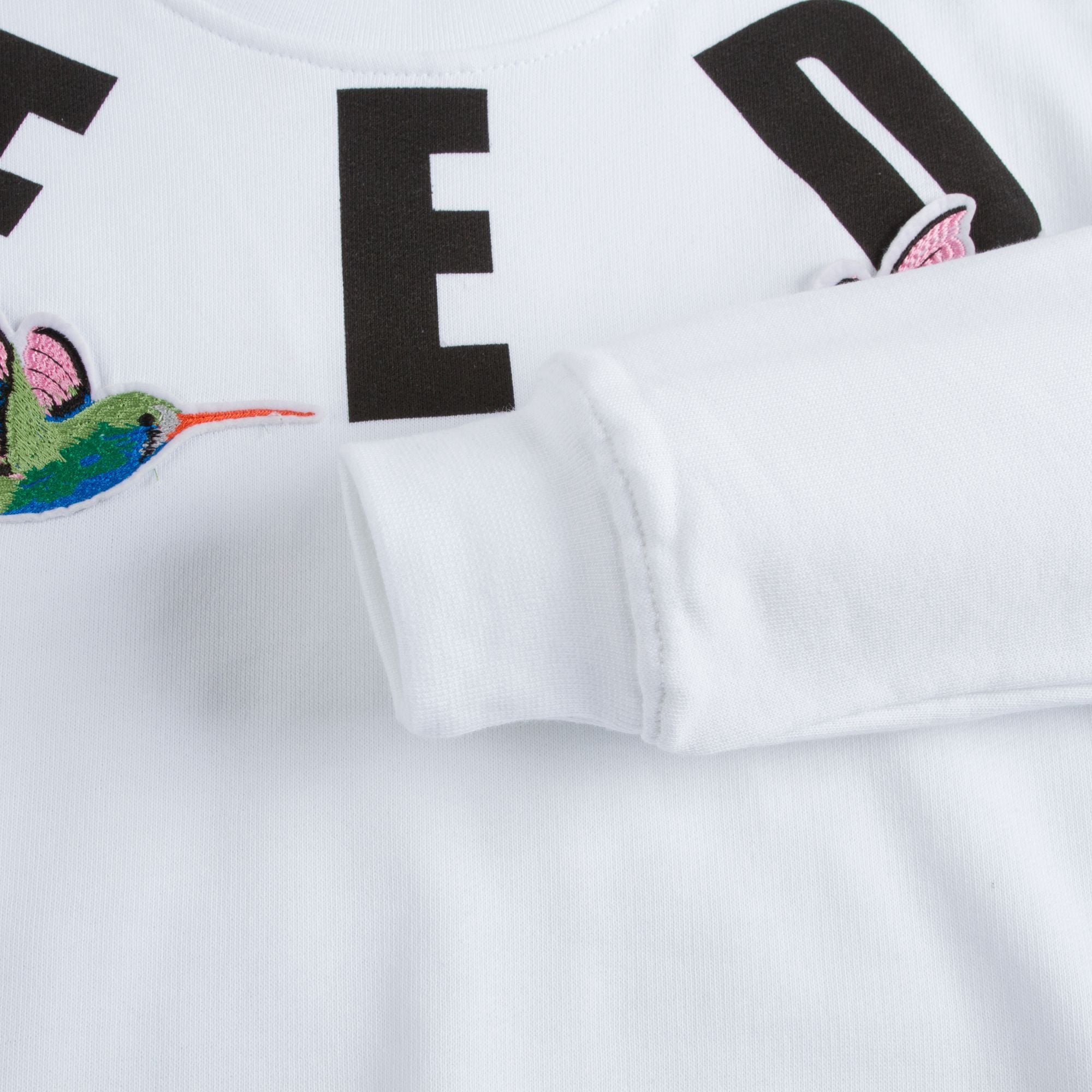 Girls White Embroidered Birds Cotton Sweatshirt