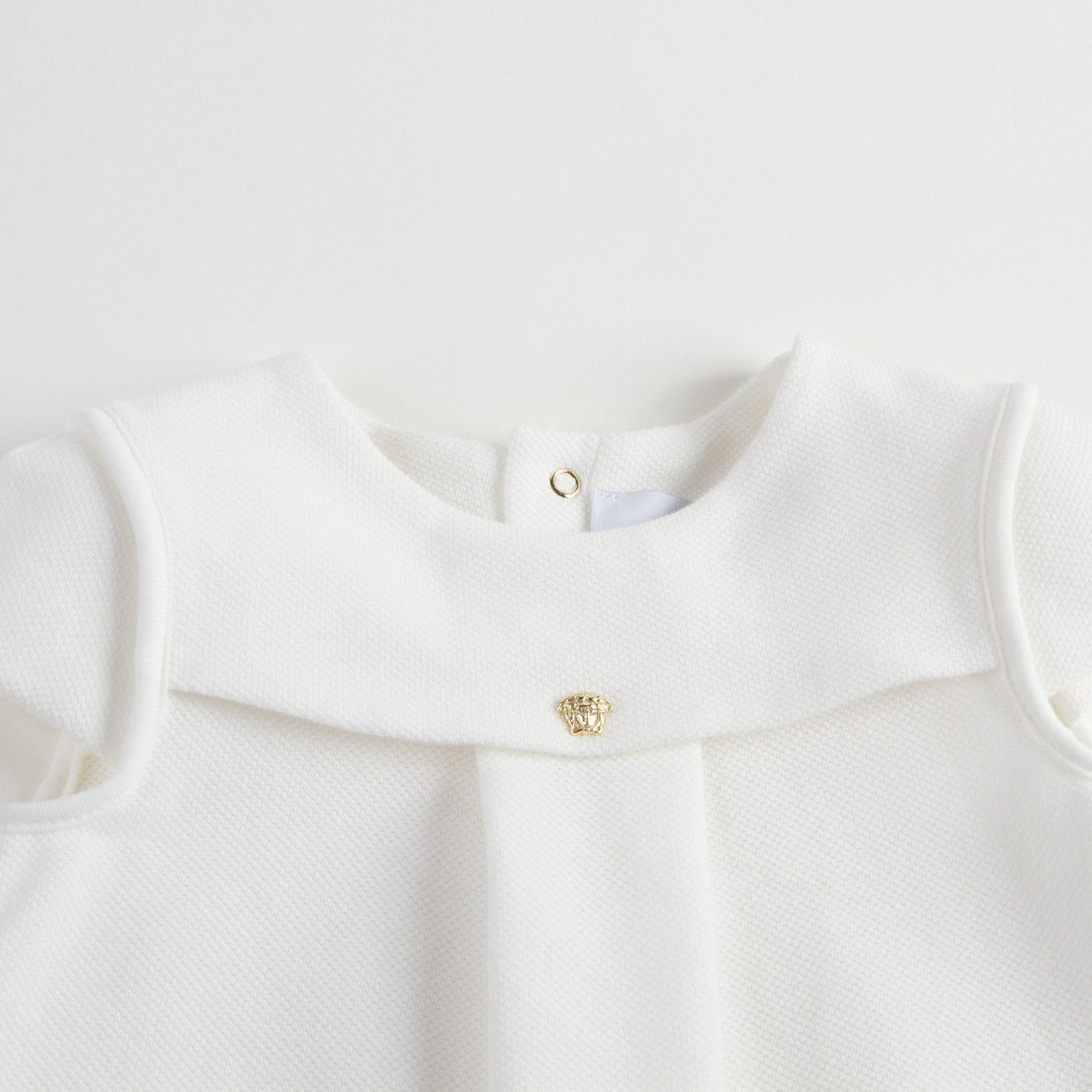 Baby Girls White Cotton Dress With Gold Rhinestone Trims