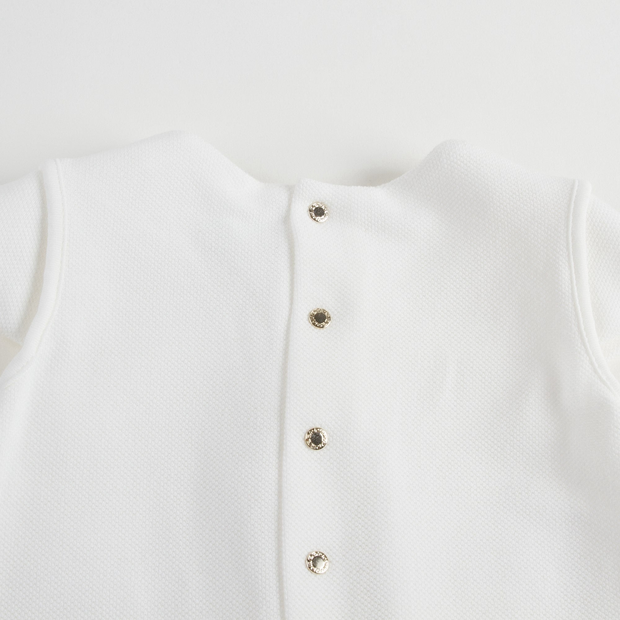 Baby Girls White Cotton Dress With Gold Rhinestone Trims