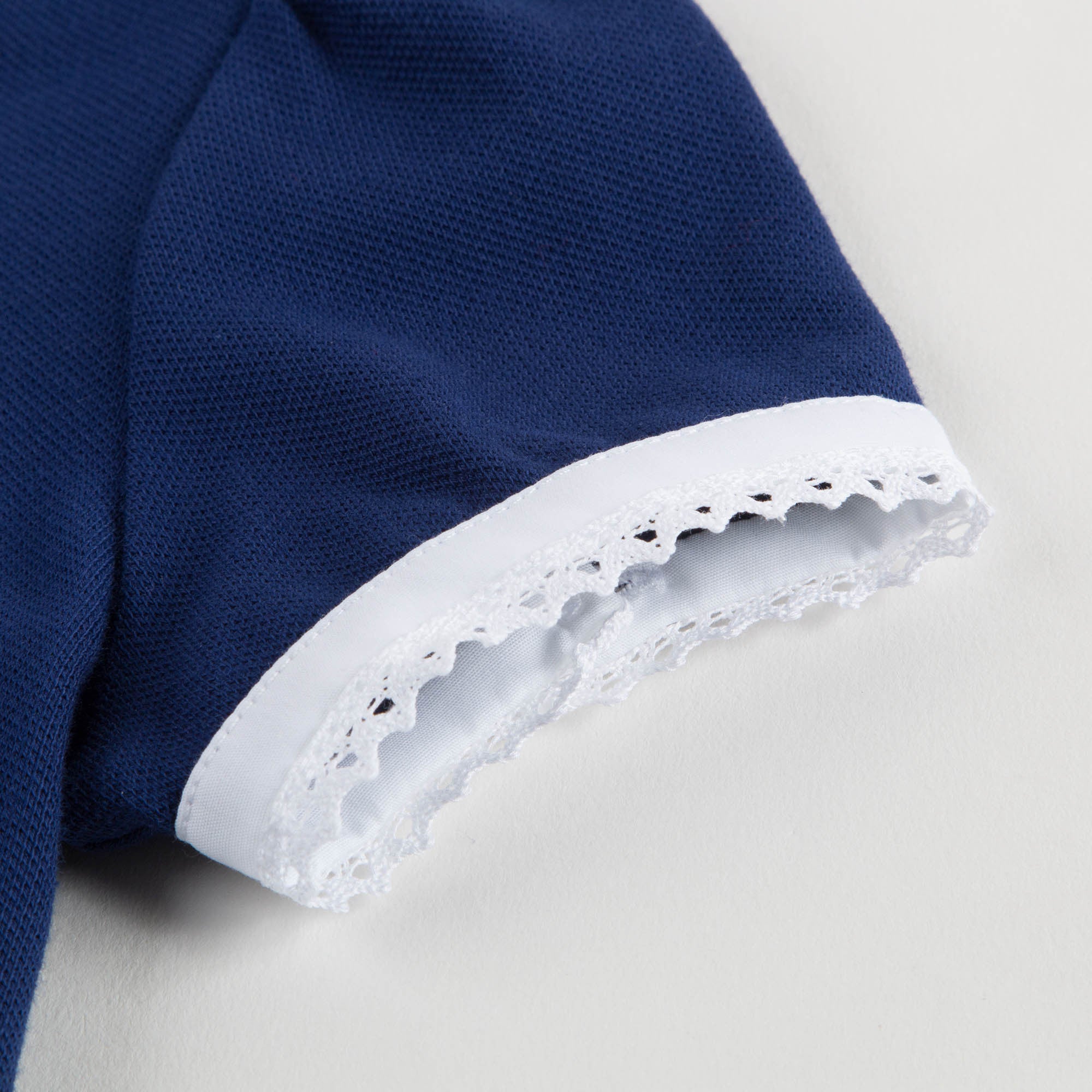 Girls Blue Cotton Piqué Top with Lace