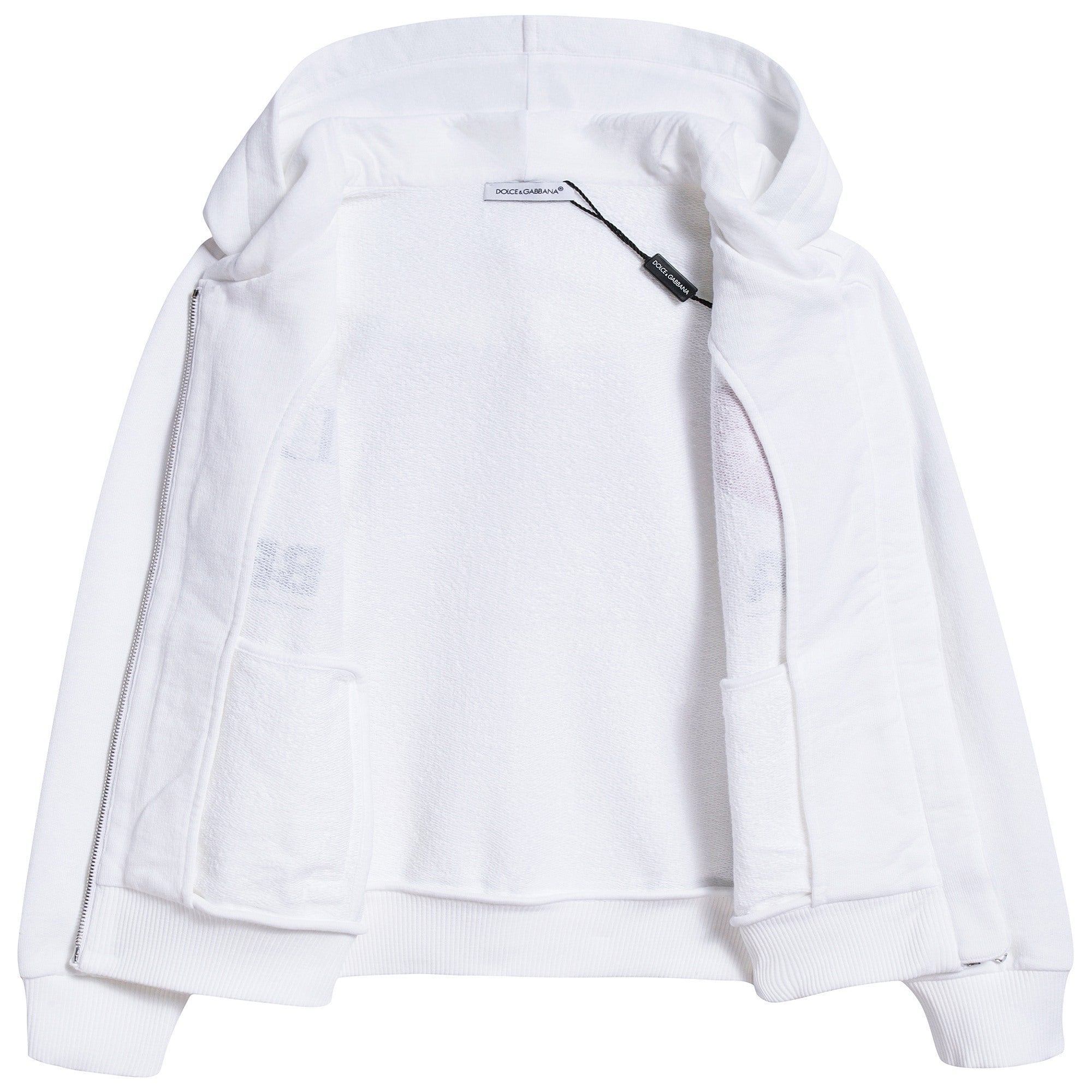 Girls White Love Cotton Zip-up Top