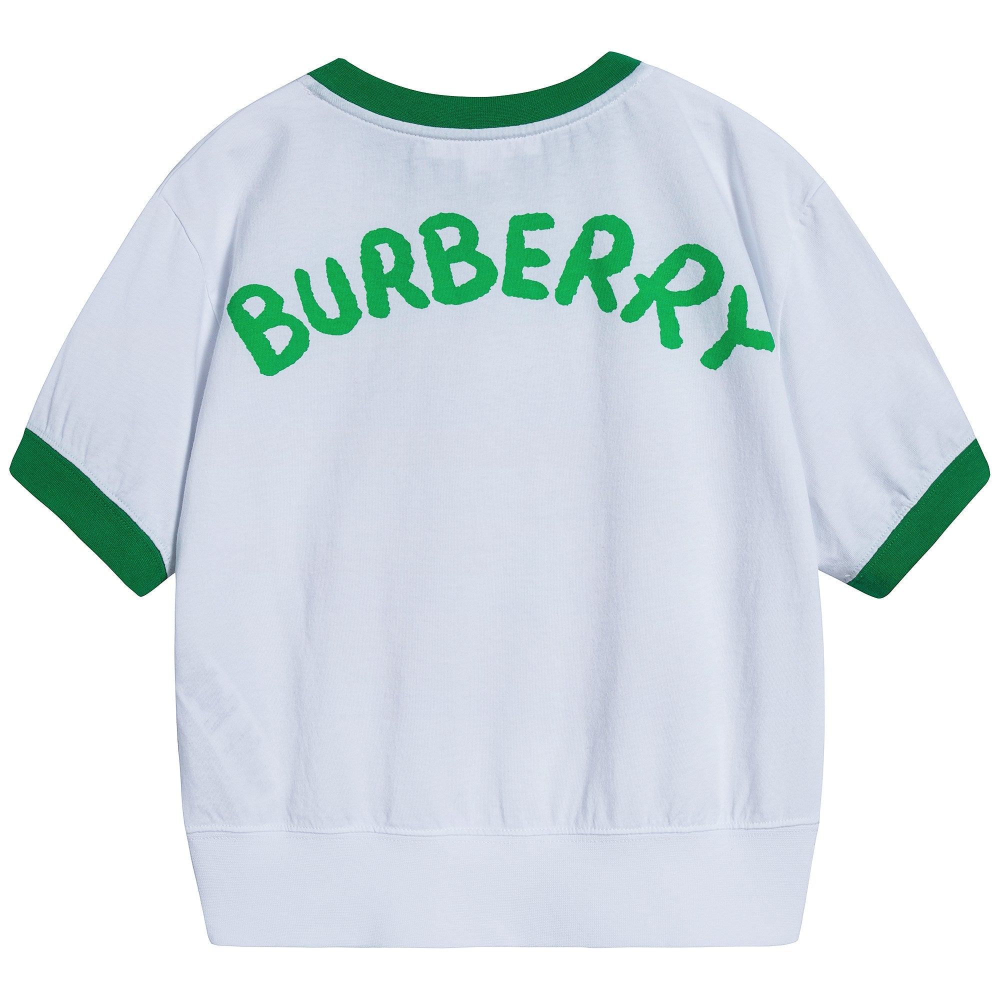 Girls White & Green Cotton T-shirt