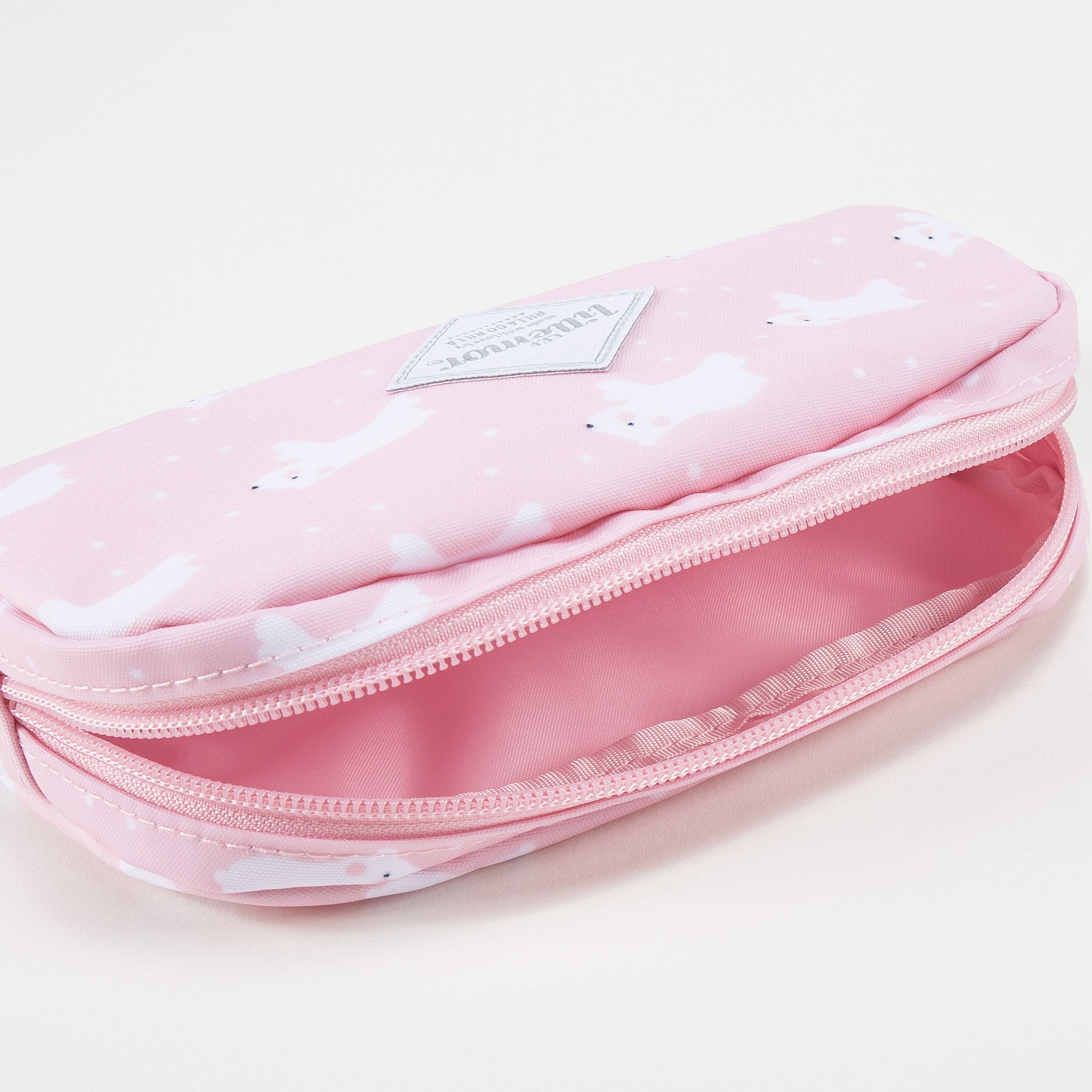 Girls Light Pink Dog Printed Pencil Pouch（21 x 11cm）