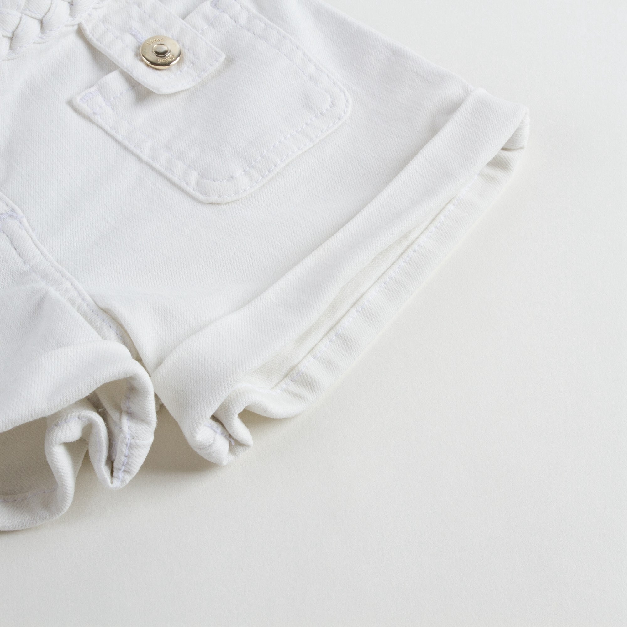 Girls White Cotton Twill Shorts