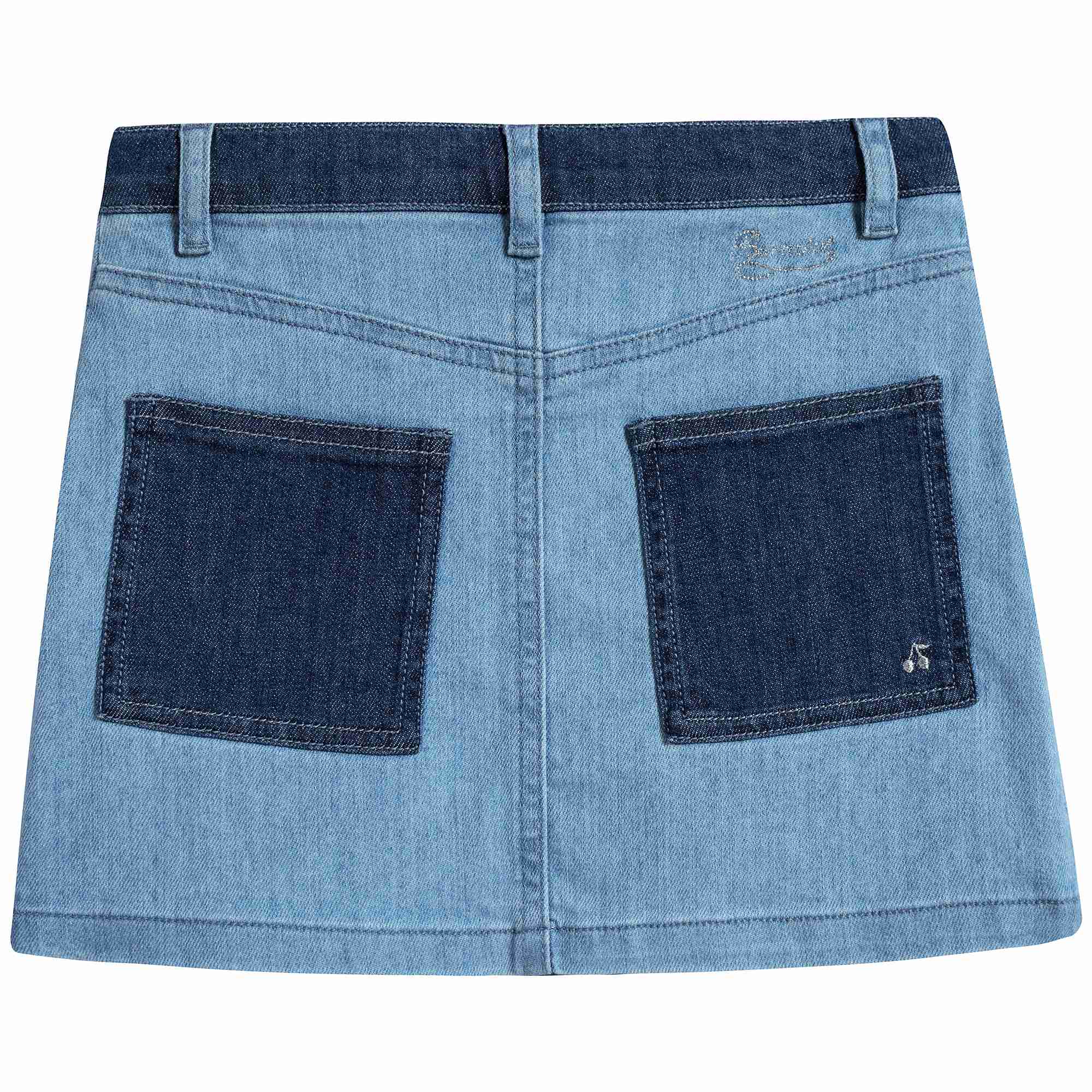 女童蓝色拼接短裙