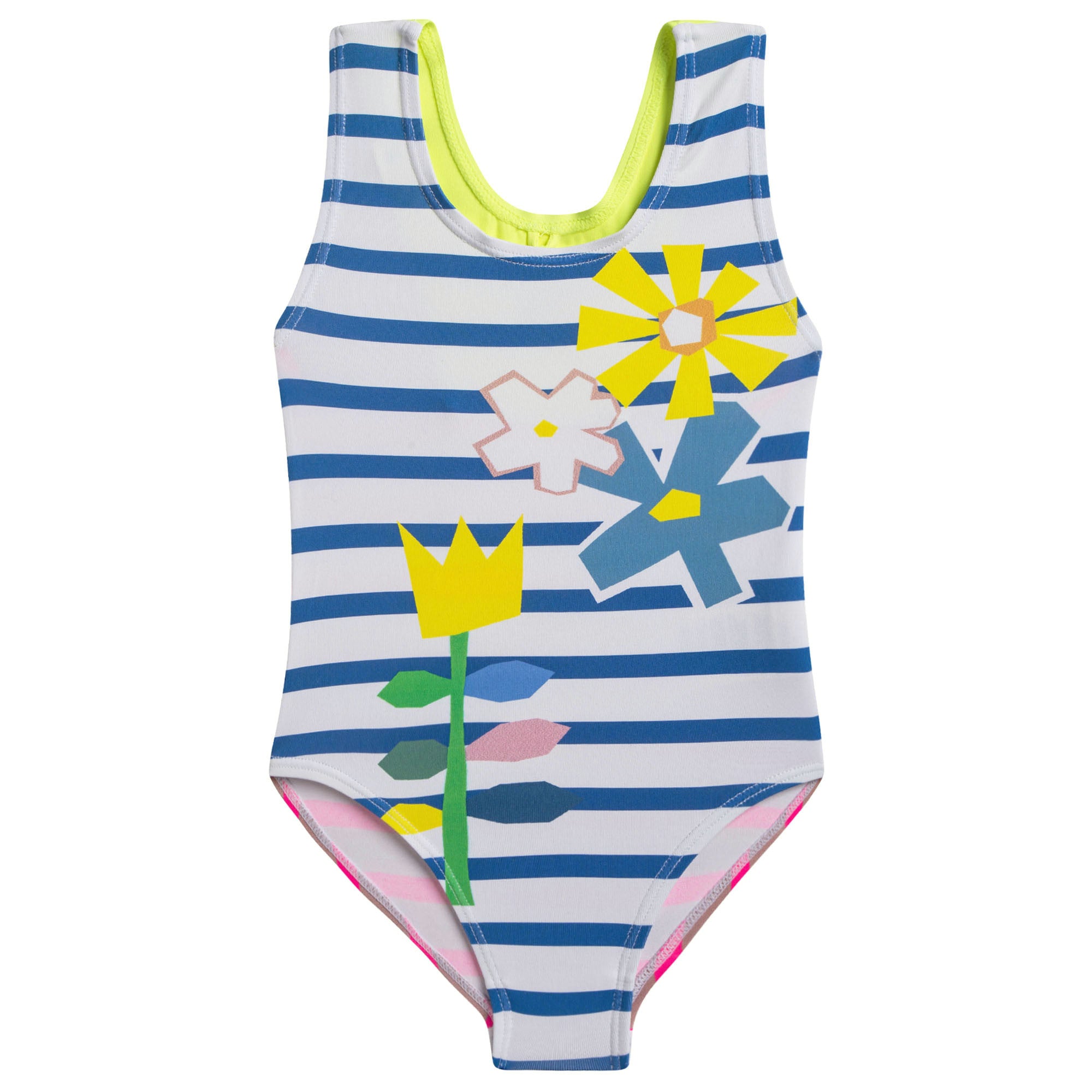 Girls Striped Flowers Printed Swimsuit
