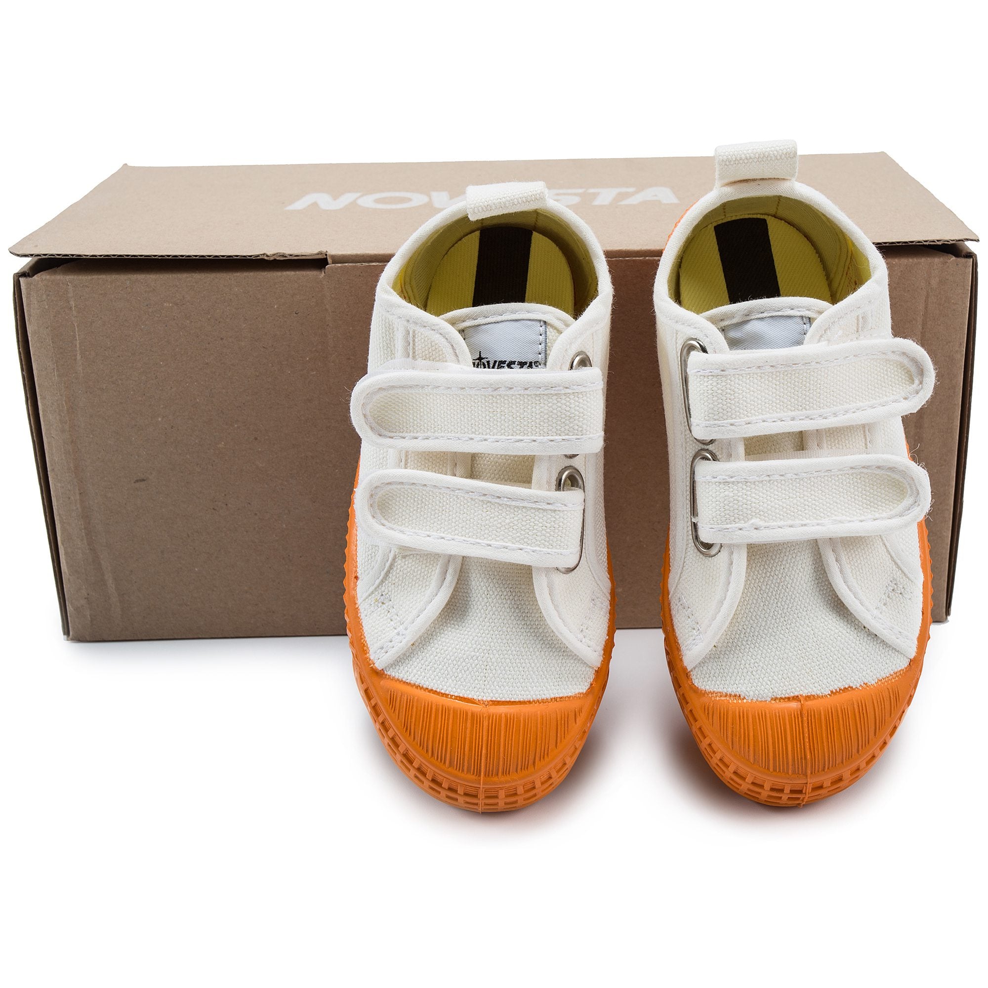 Girls White Orange Velcro Shoes