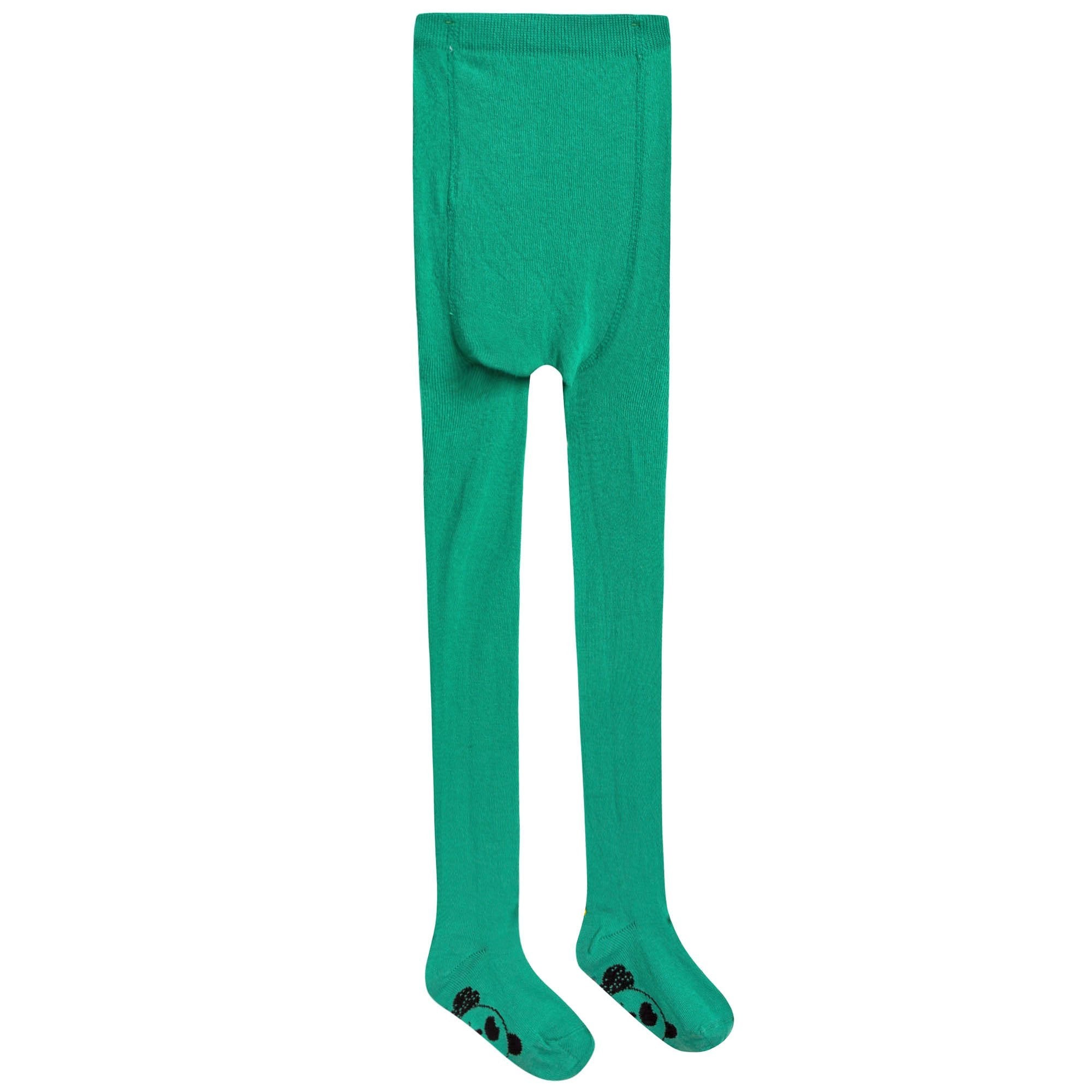 Girls Green Panda Printed Tights