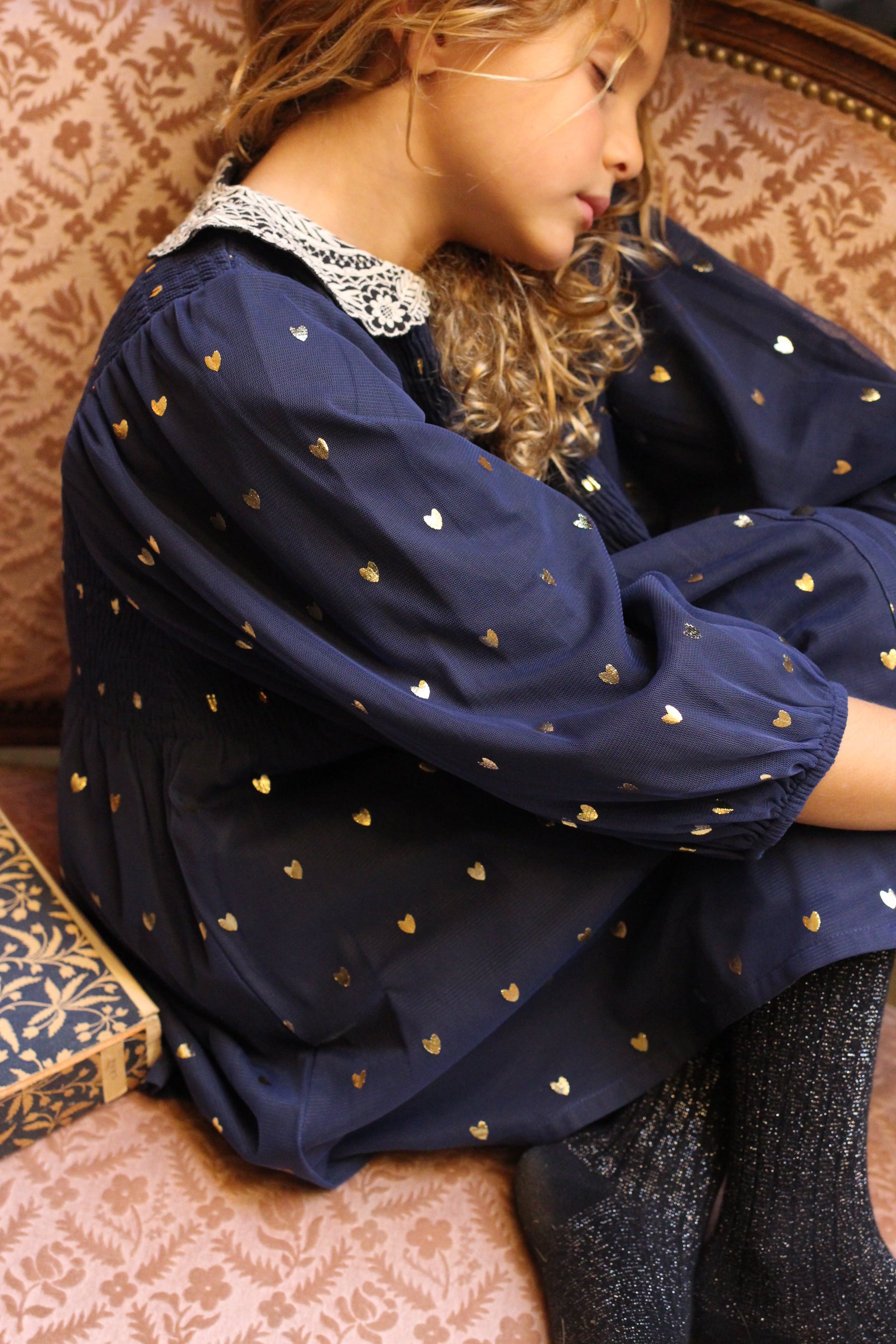 Girls Blue Heart Cotton Top