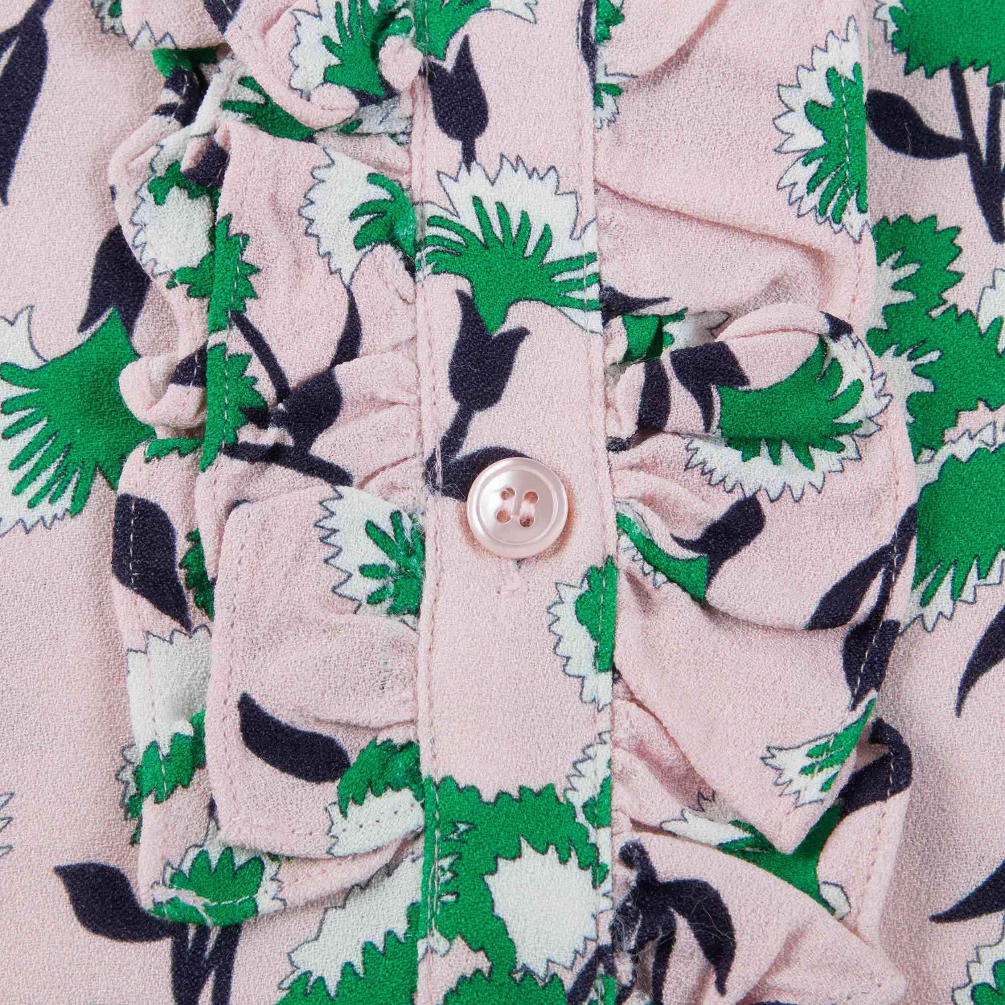 Girls Pink & Green Rose Viscose Shirt