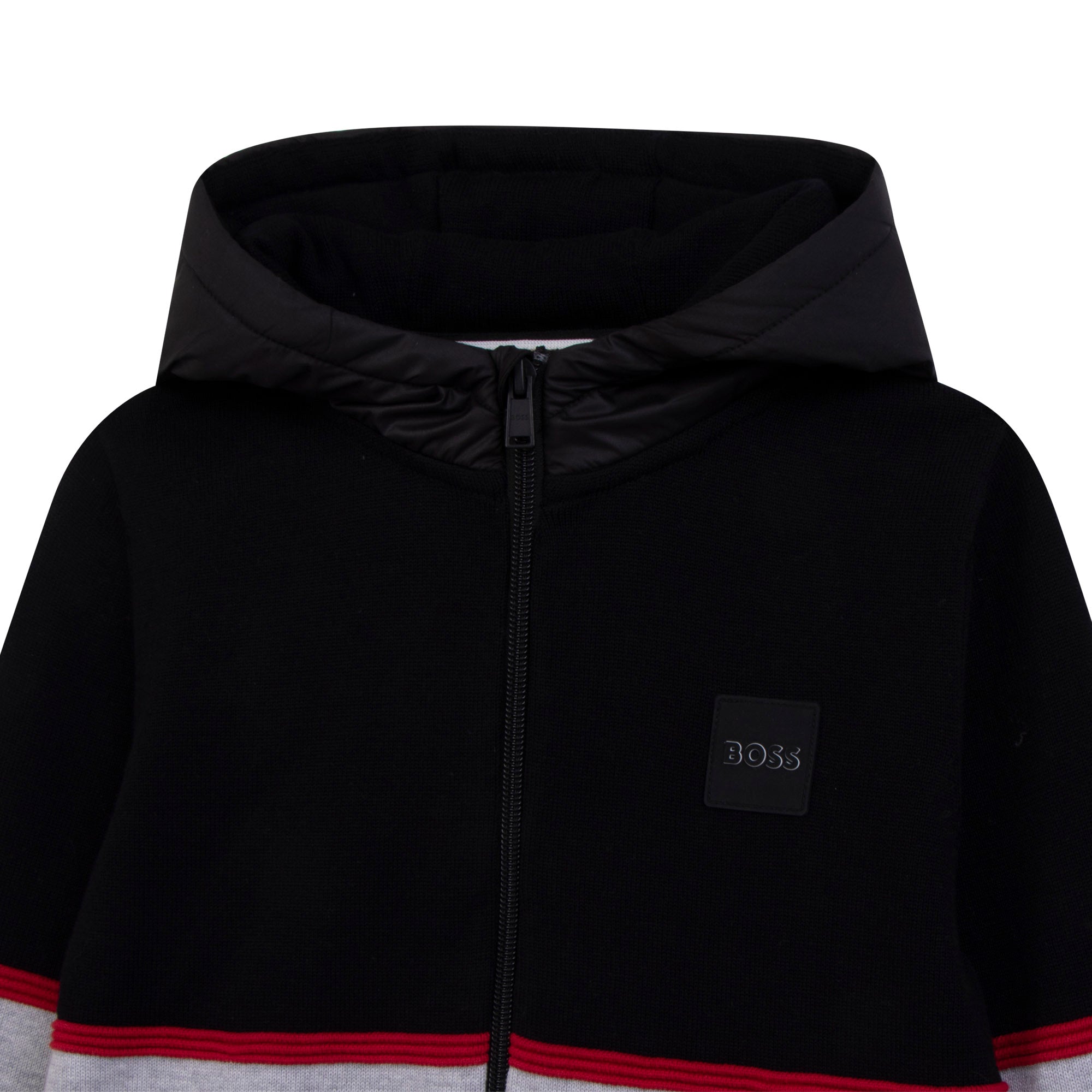 Boys Black Hooded Padded Zip-Up Top