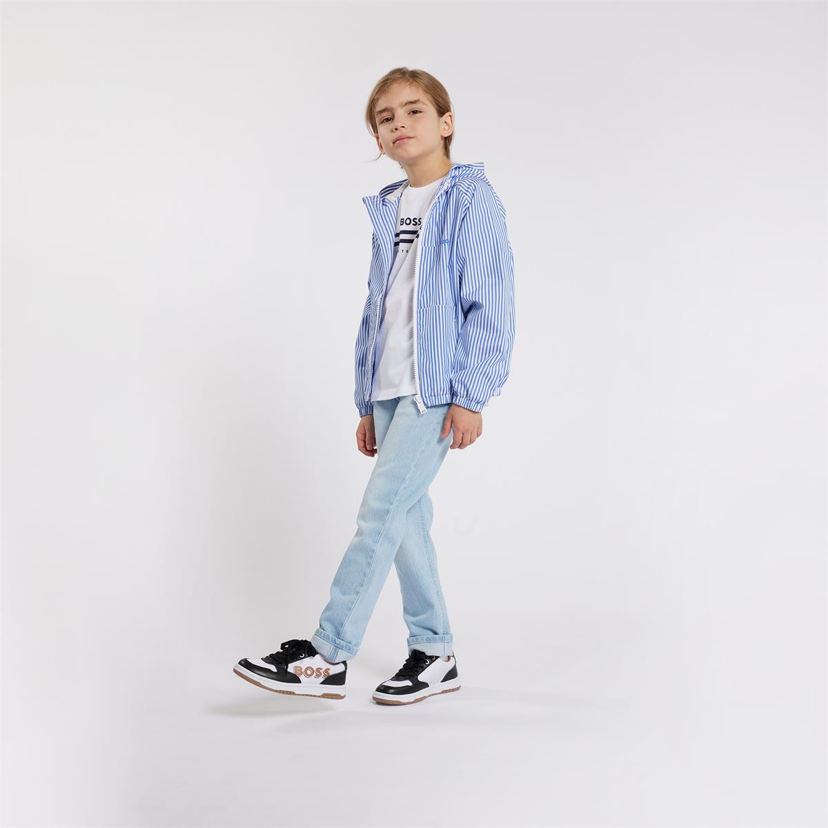 Boys Light Blue Stripes Zip-Up Jacket