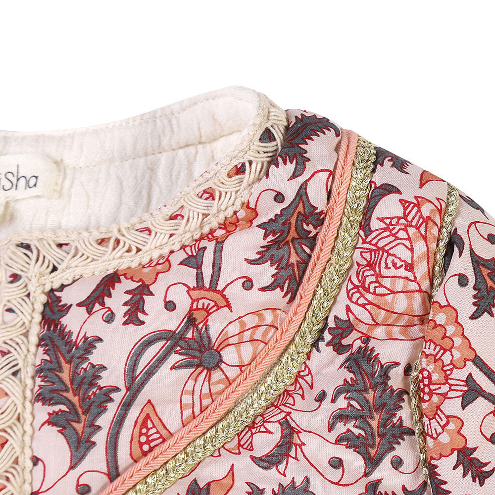 Girls Pink Flower Printed Trims Cotton 'Checjka' Jacket - CÉMAROSE | Children's Fashion Store - 5