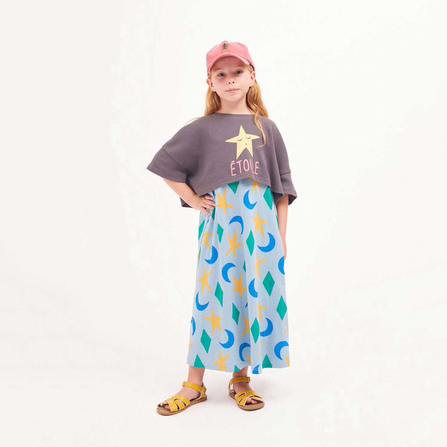 Girls Blue Printed Strap Dress