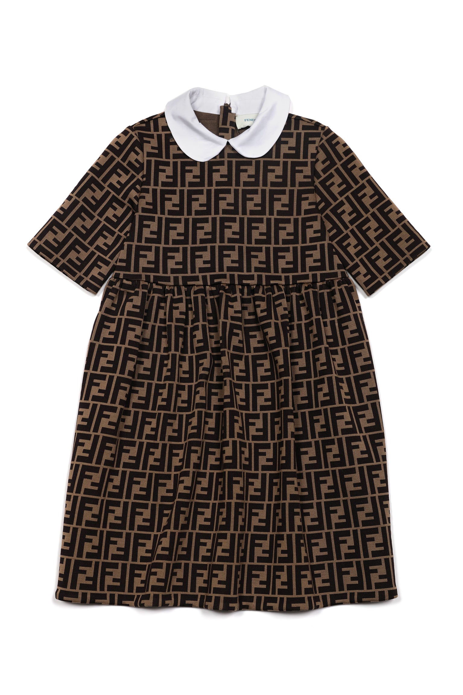 Girls Beige FF Cotton Dress
