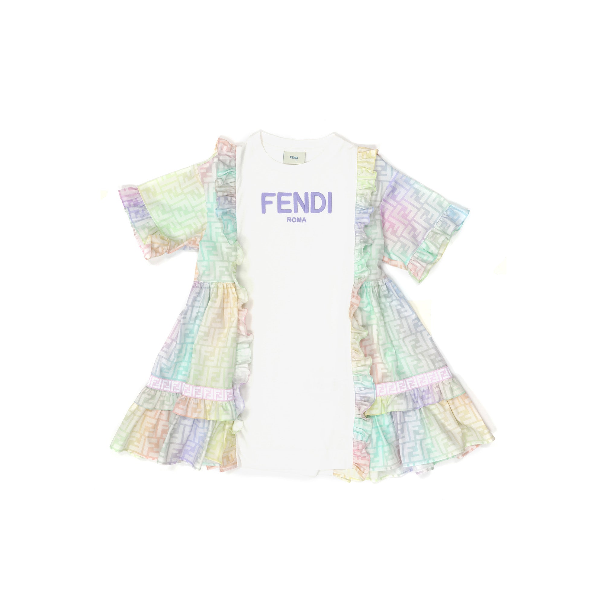 Girls Multicolor Logo Cotton Dress