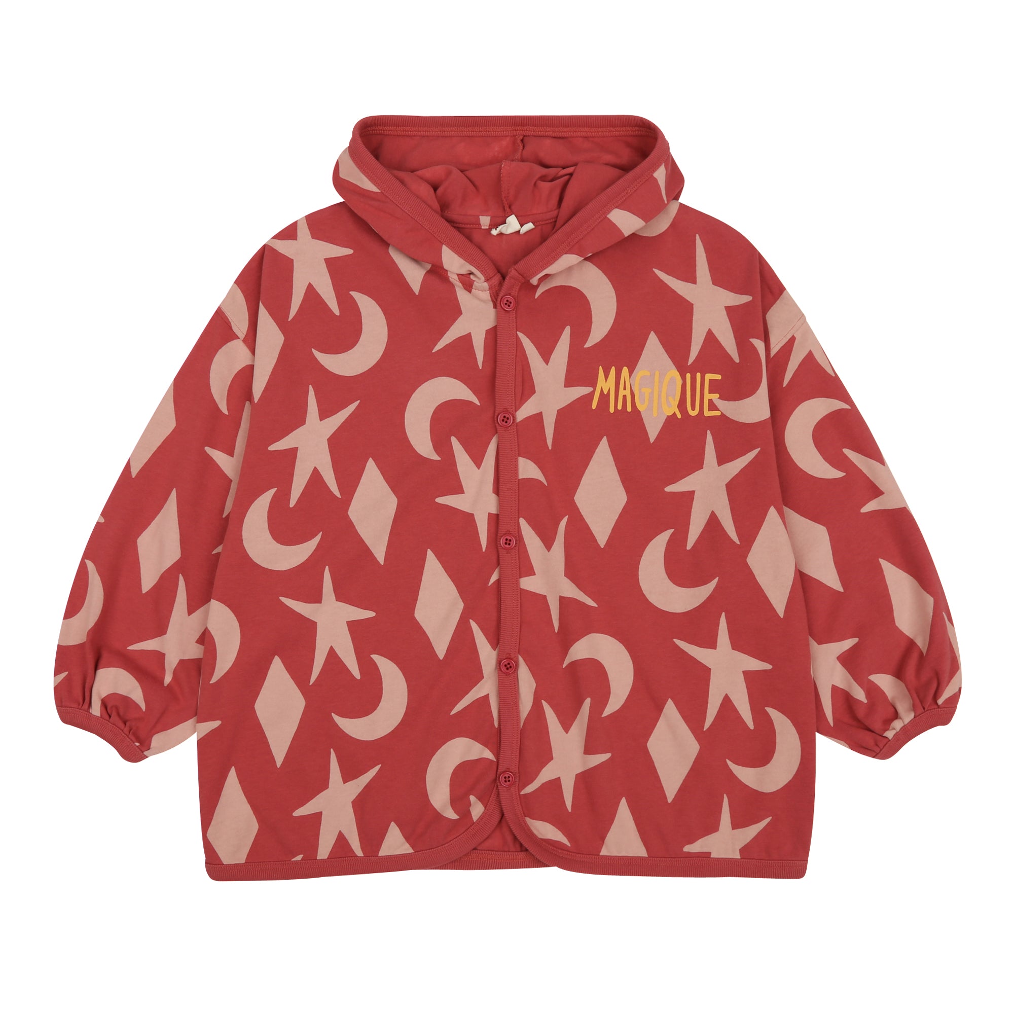 Girls Dark Red Printed Hooded Jacket