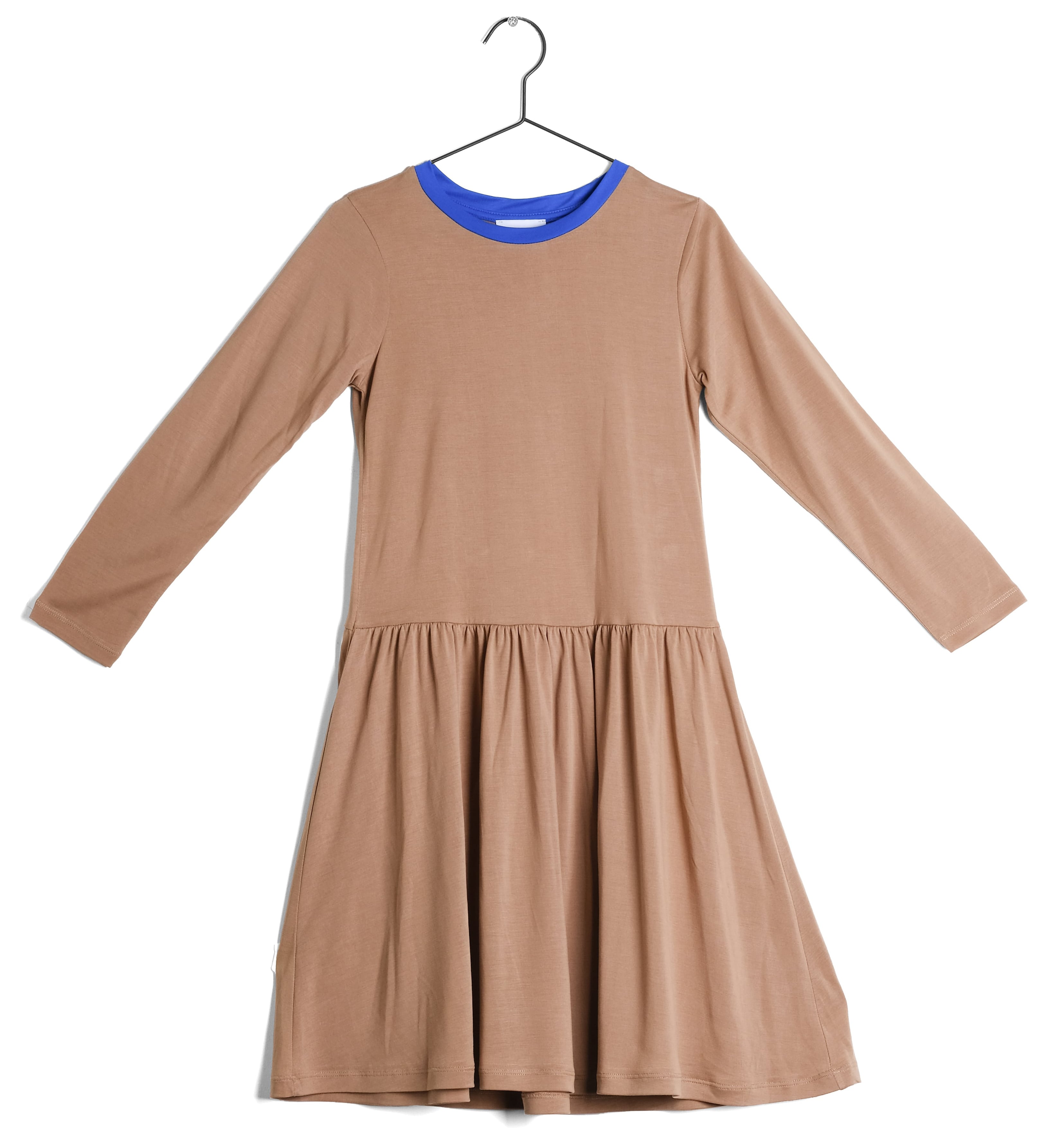 Girls Beige Gathered Cotton Dress
