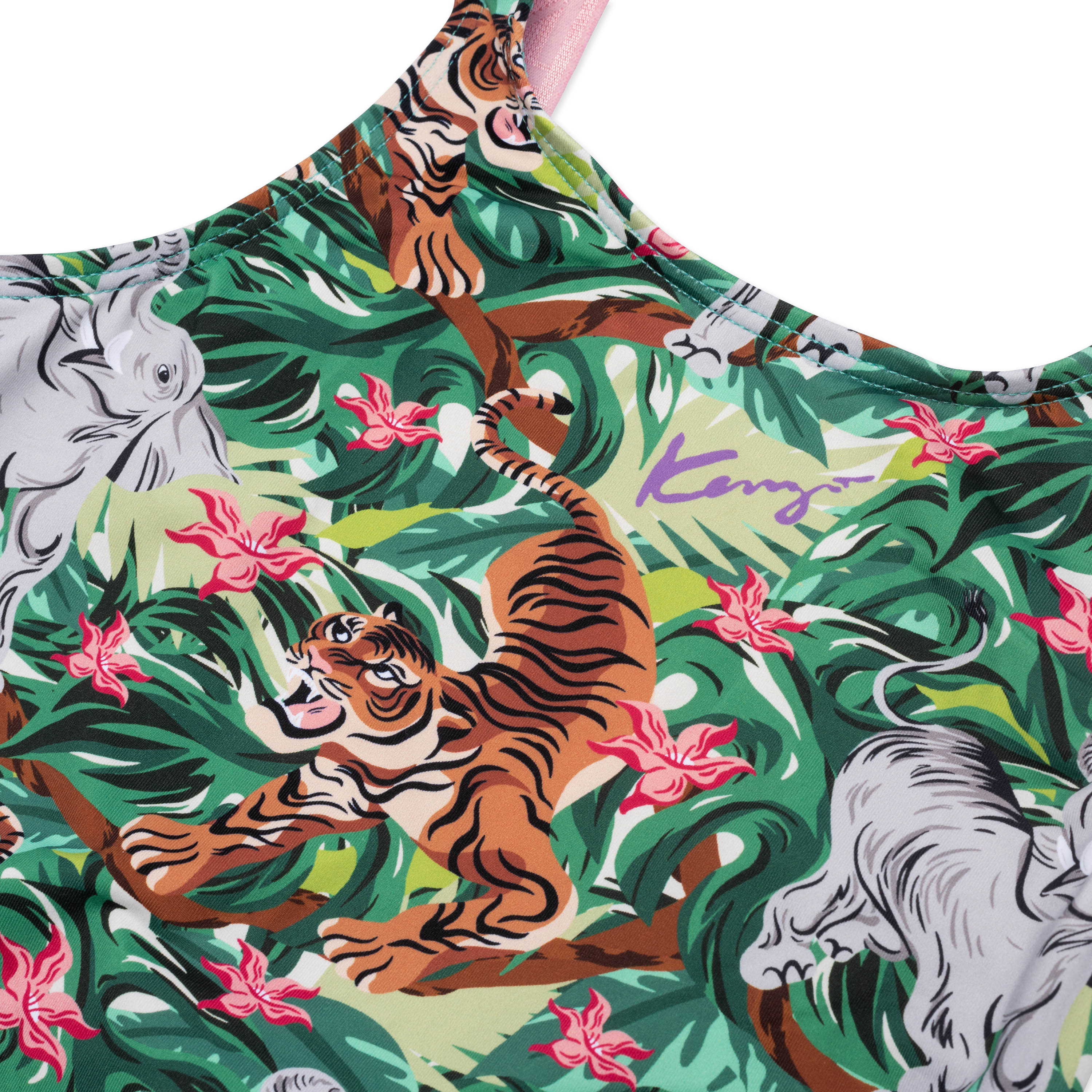 Girls Pink Green Printing Swimsuit