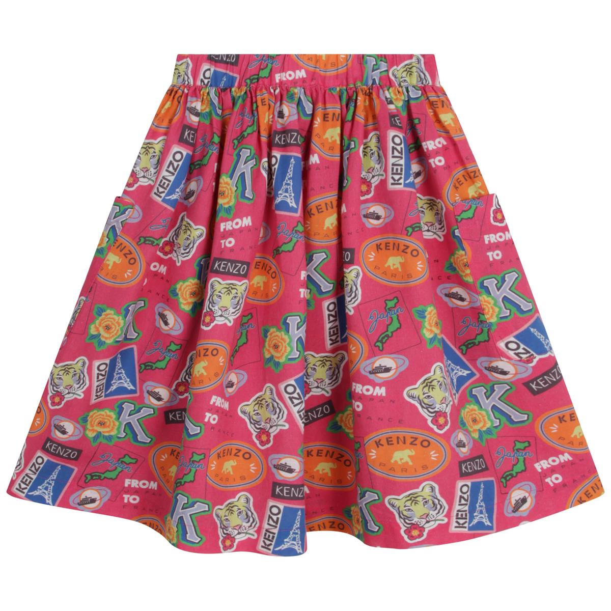 Girls Pink Printed Skirt