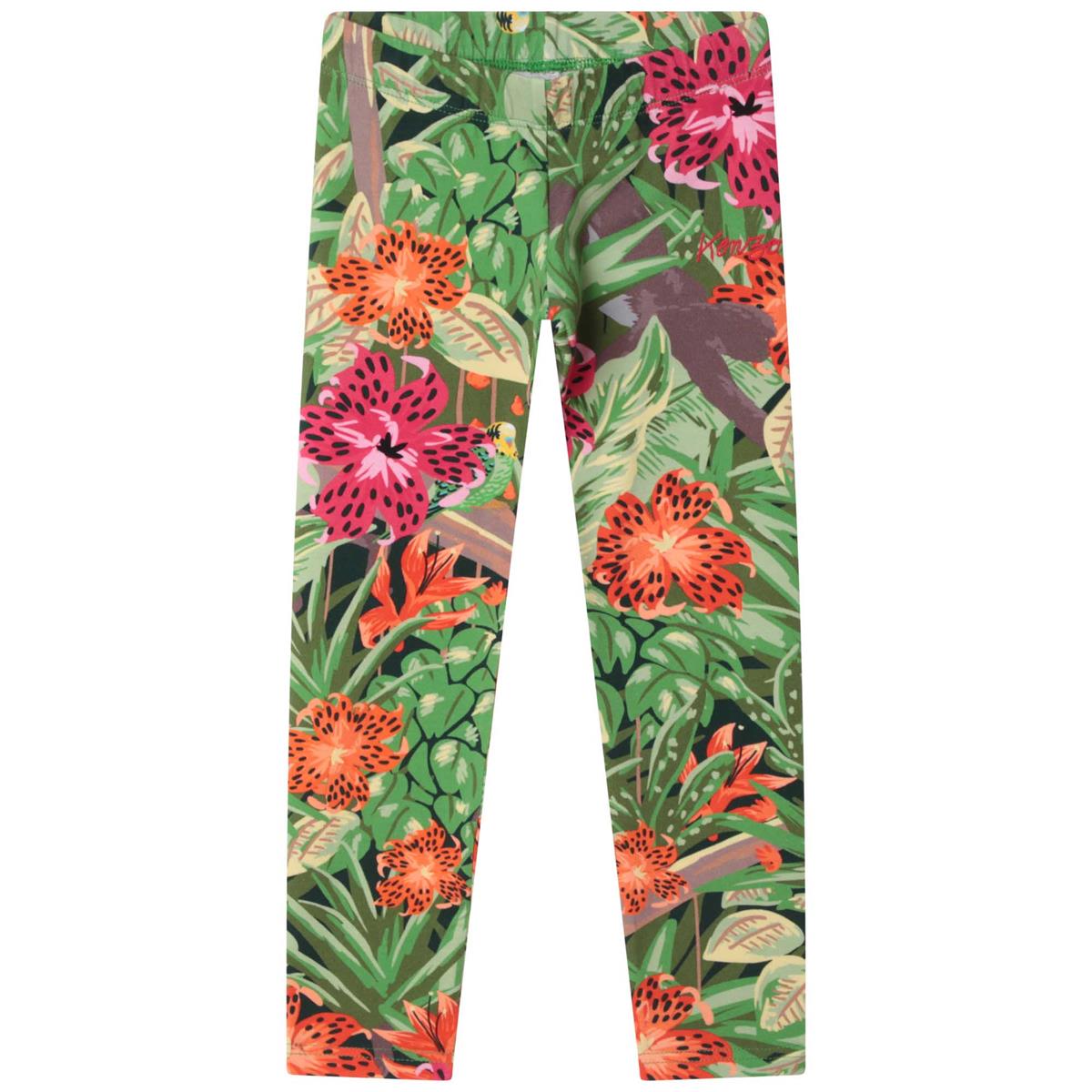 Girls Green Printed Leggings