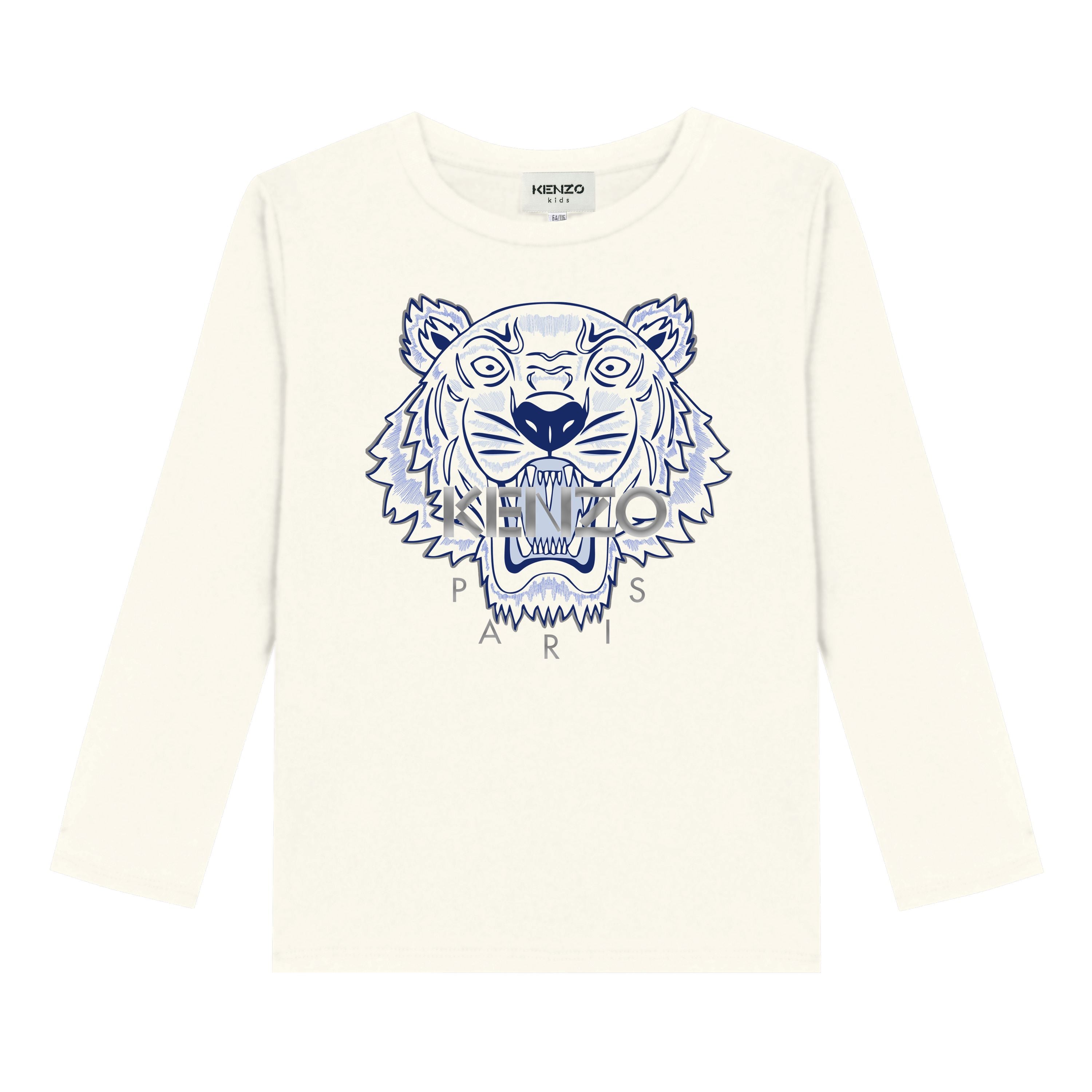Girls White Tiger Cotton T-Shirt