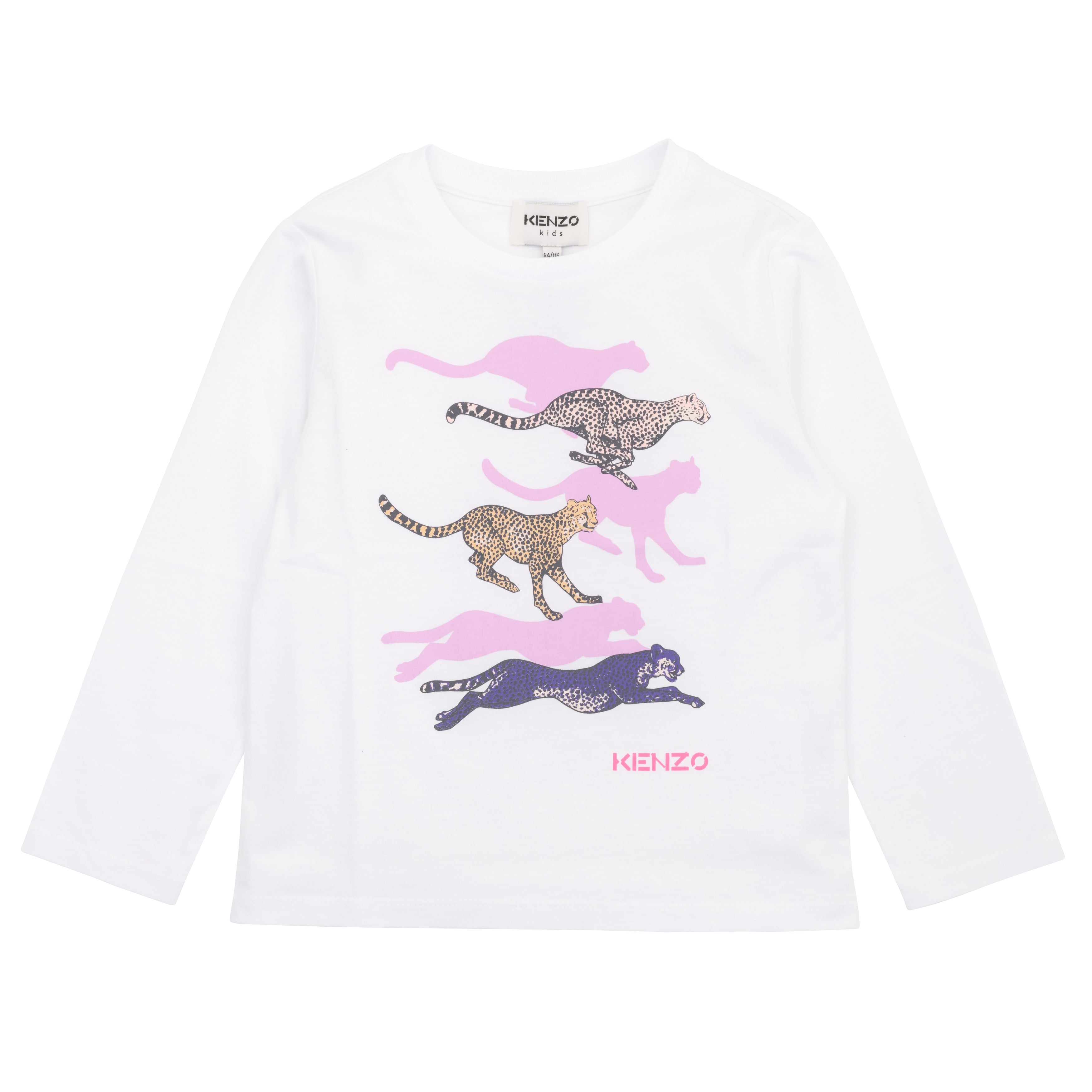 Girls White Printed Cotton T-Shirt