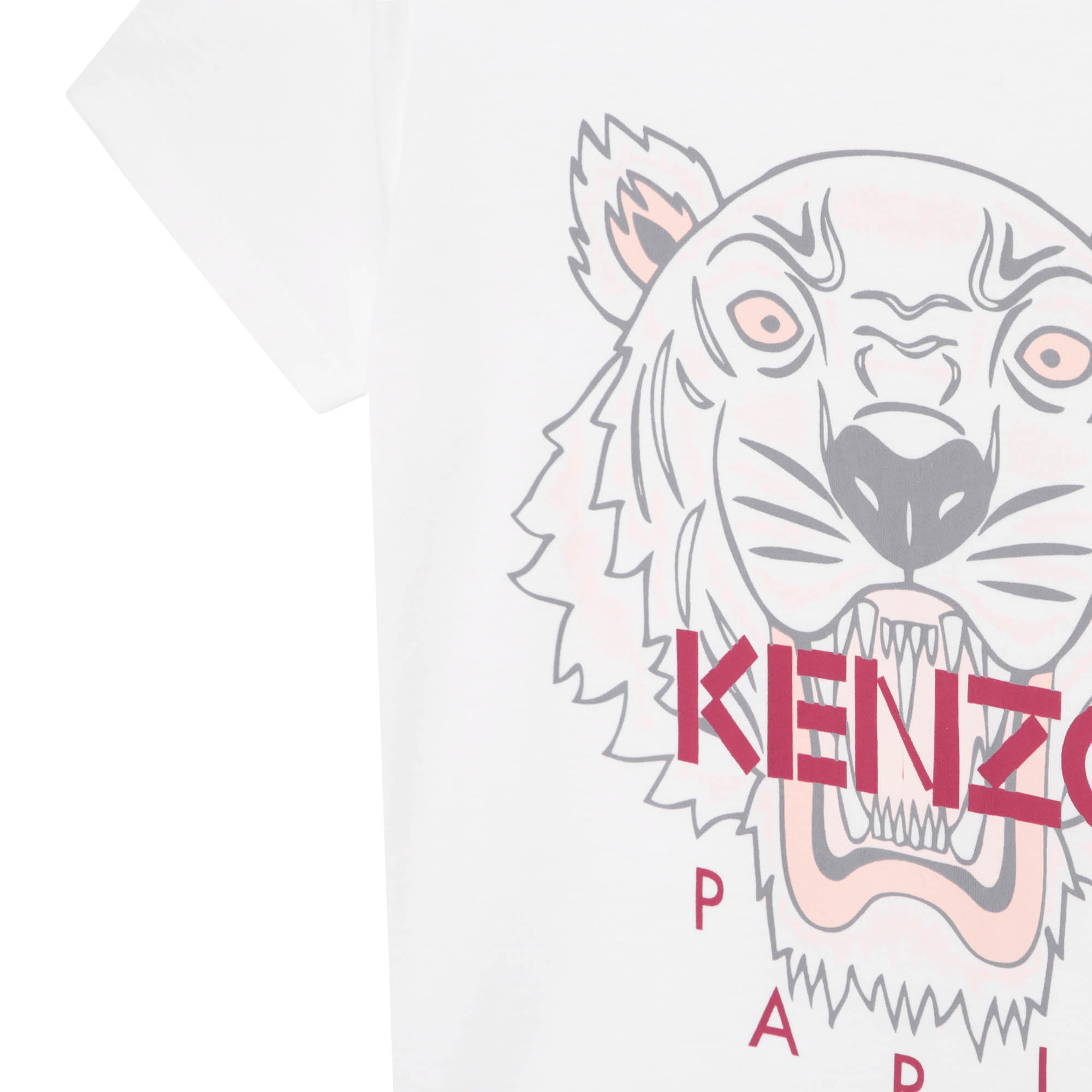 Girls White Tiger Cotton T-Shirt