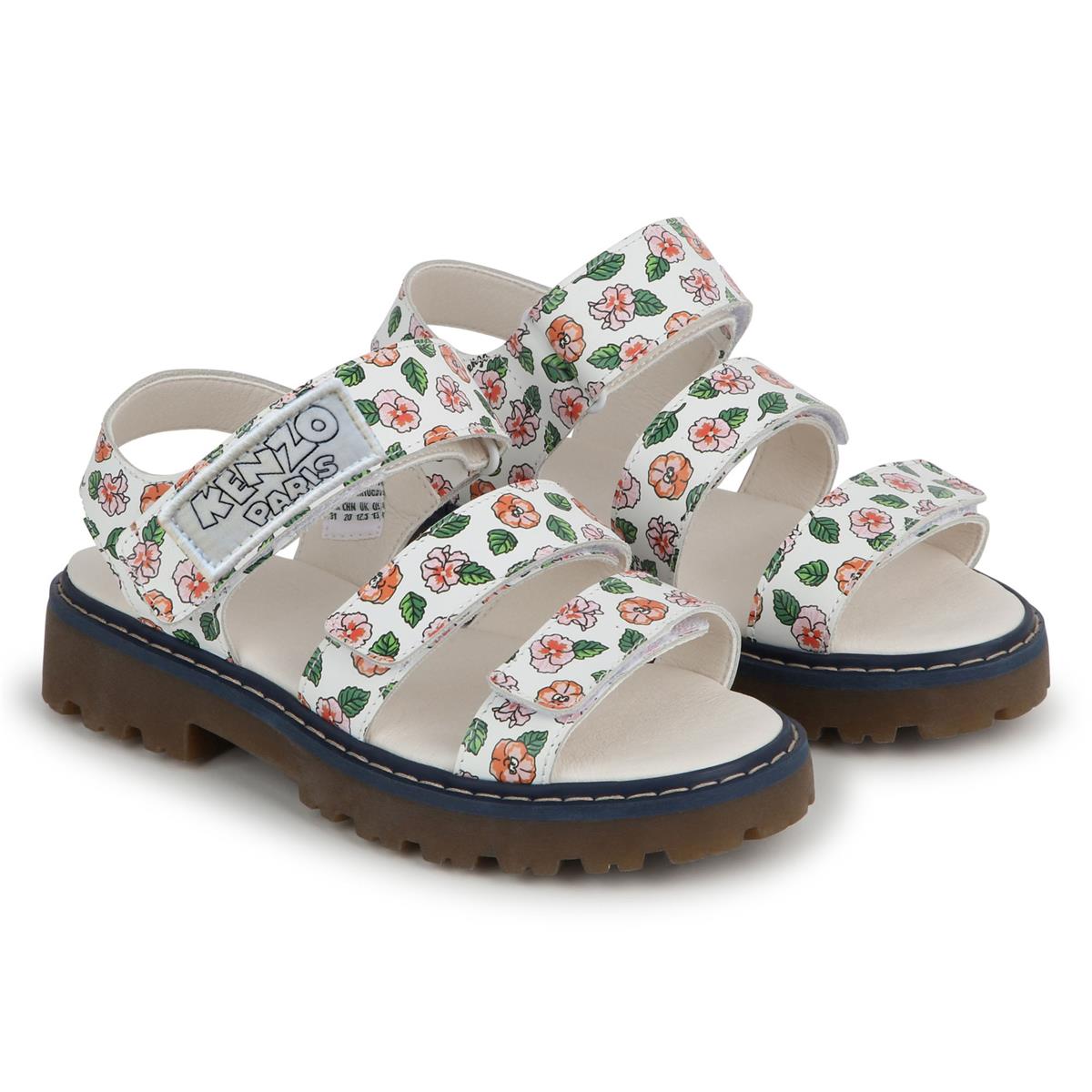 Girls White Flowers Sandals