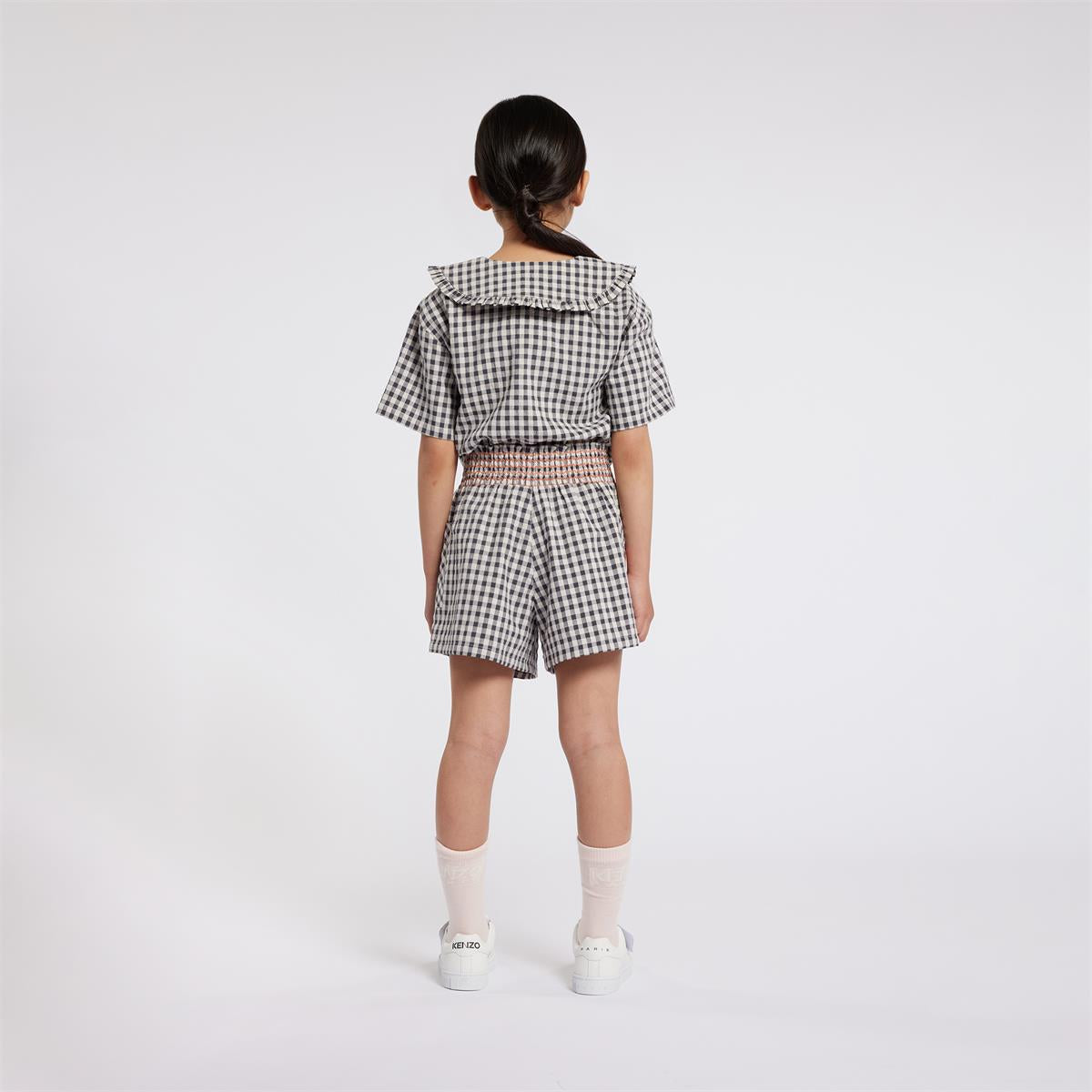 Girls Grey Check Cotton Shorts