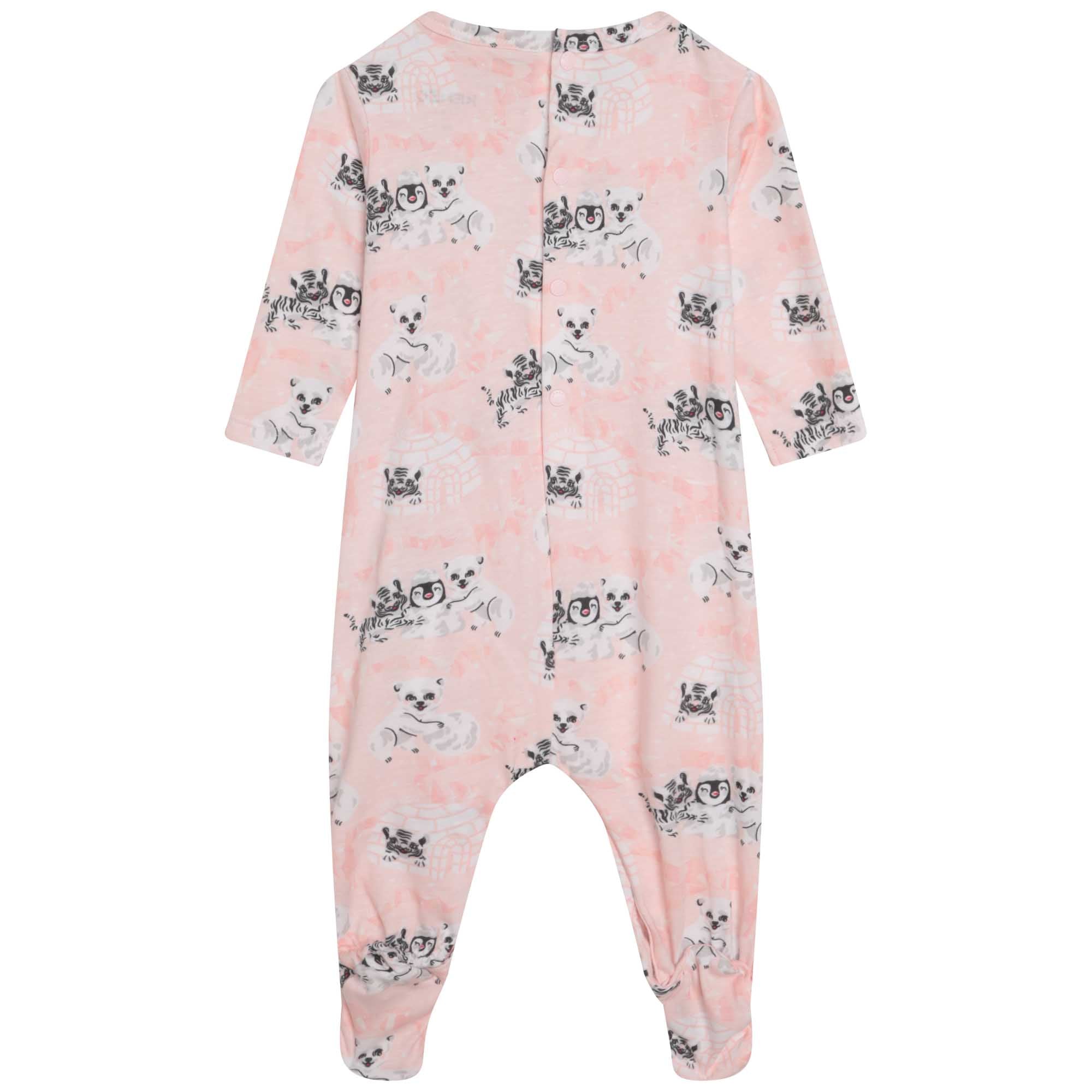 Baby Girls Pink Printed Cotton Babysuit Set