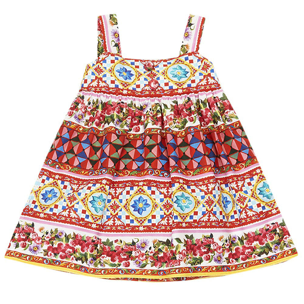 Baby Girls Multicolor Flower Printed Cotton Dress - CÉMAROSE | Children's Fashion Store - 1