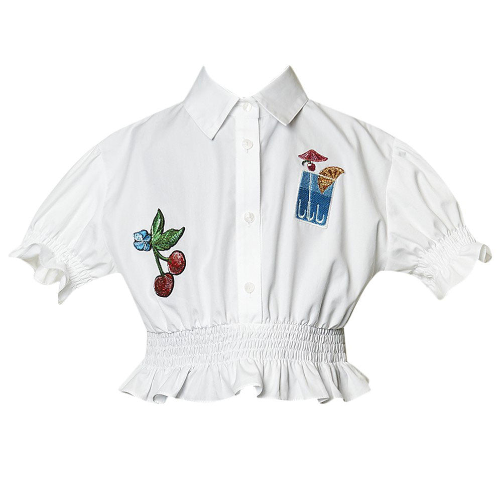Girls White Cherry Printed Blouse - CÉMAROSE | Children's Fashion Store - 1