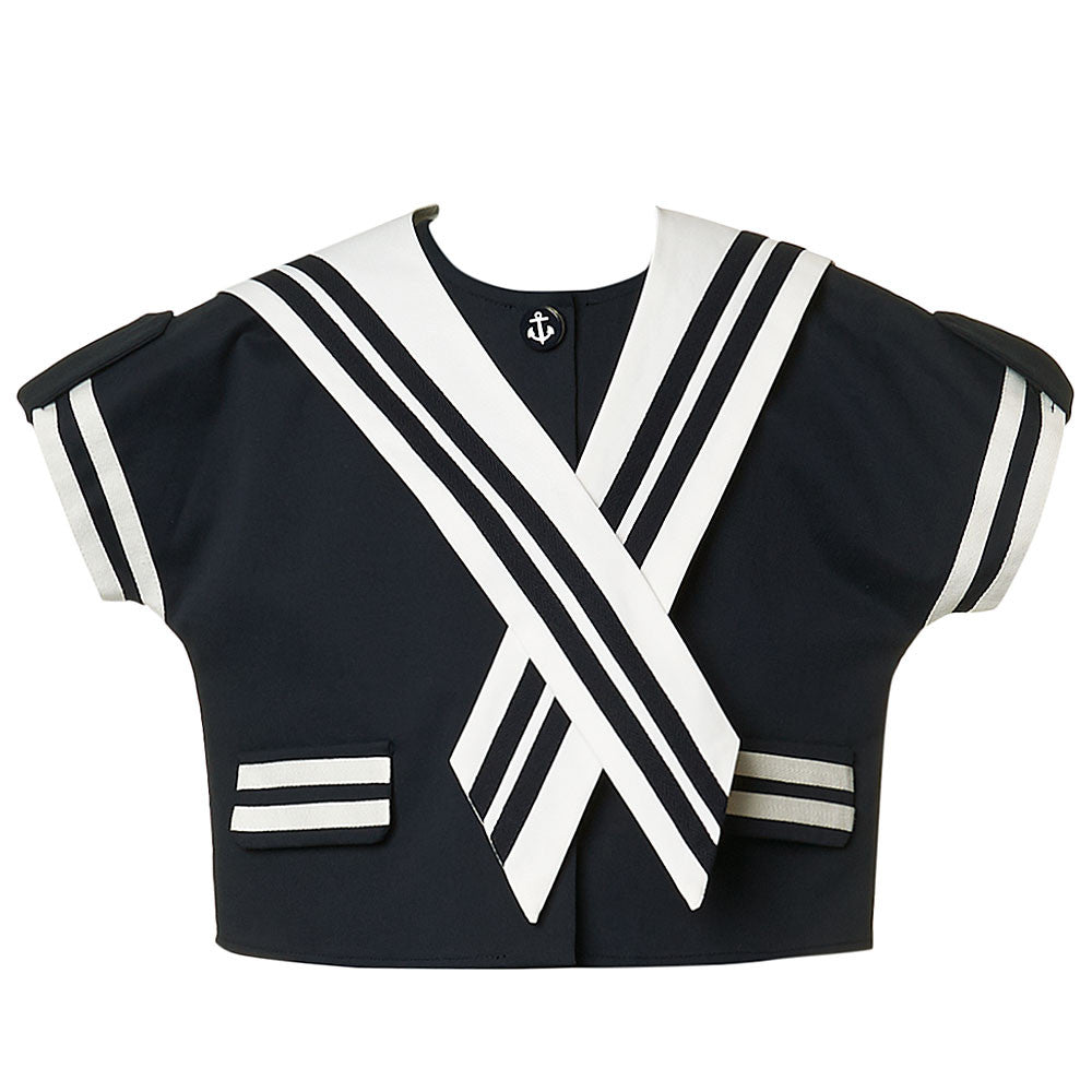 Girls Navy Blue Sailor Blouse with Collar