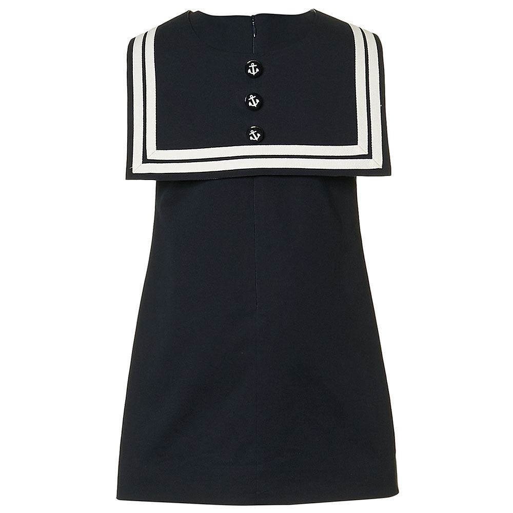 Girls Navy Blue Sailor Dress with Collar