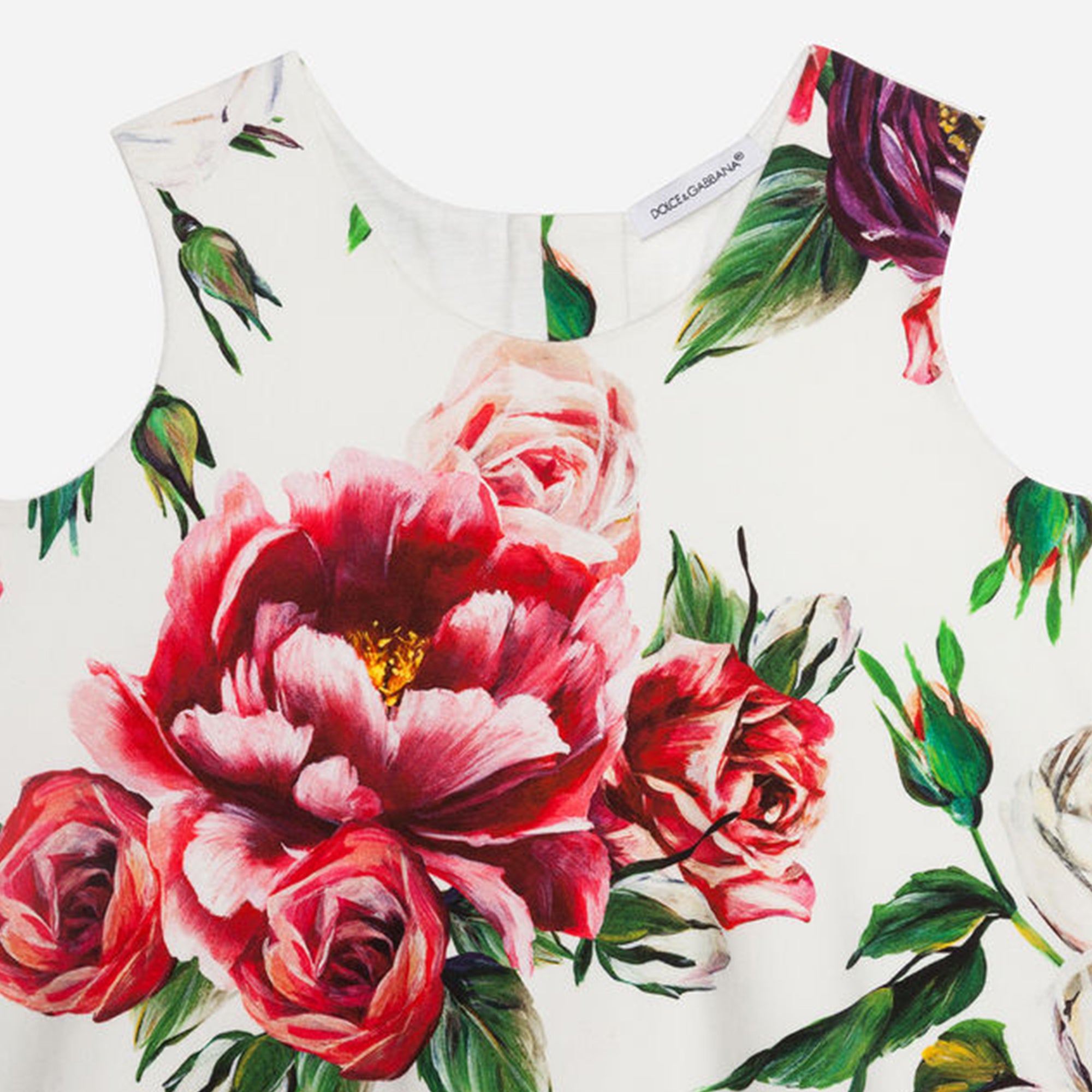 Girls White Flower Printed Cotton Dresss