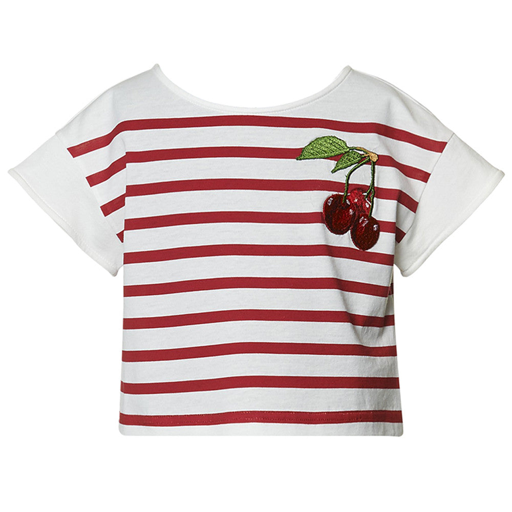 Girls Striped Red Top with Cherry