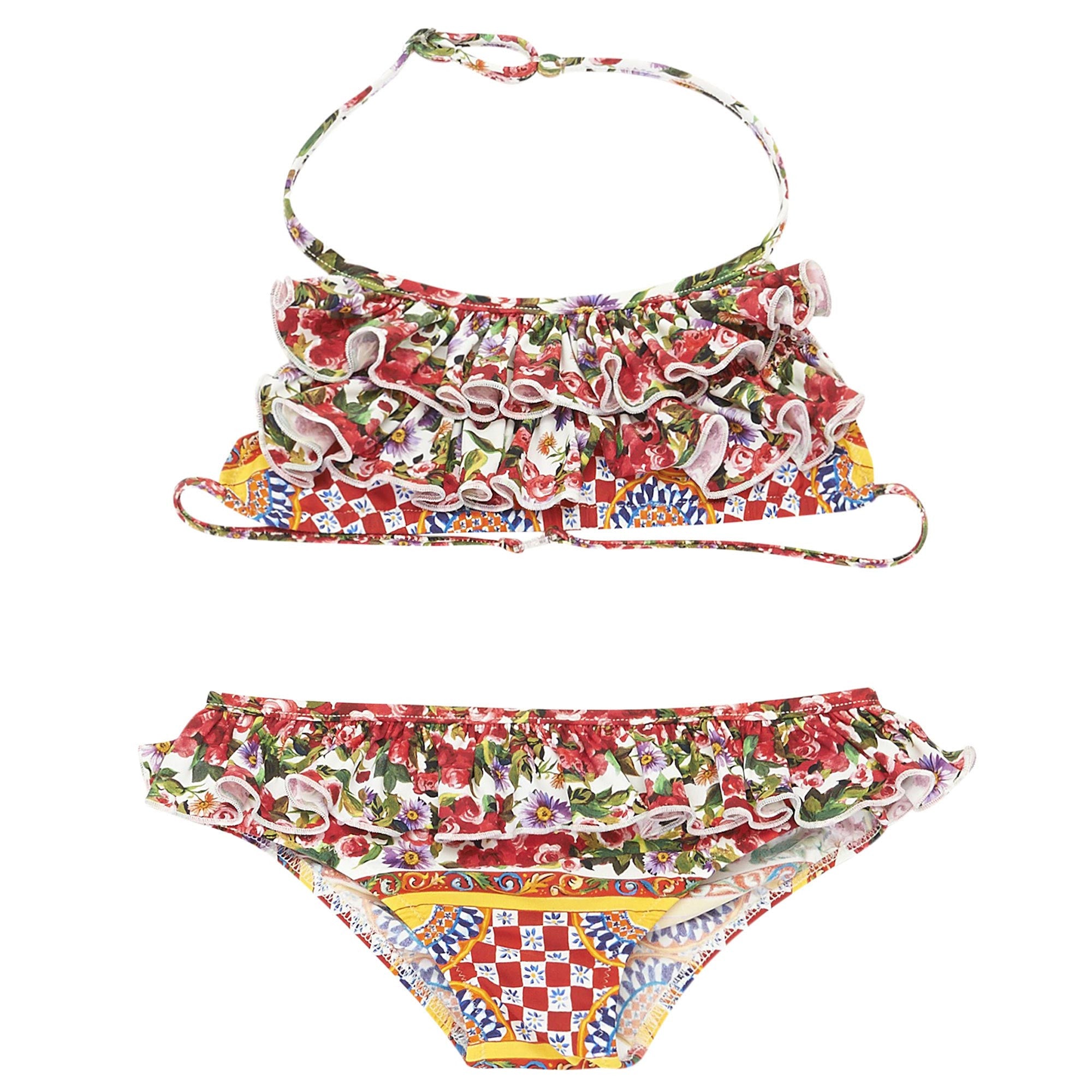 Girls Red Flower Printed Cotton Bikini - CÉMAROSE | Children's Fashion Store - 1